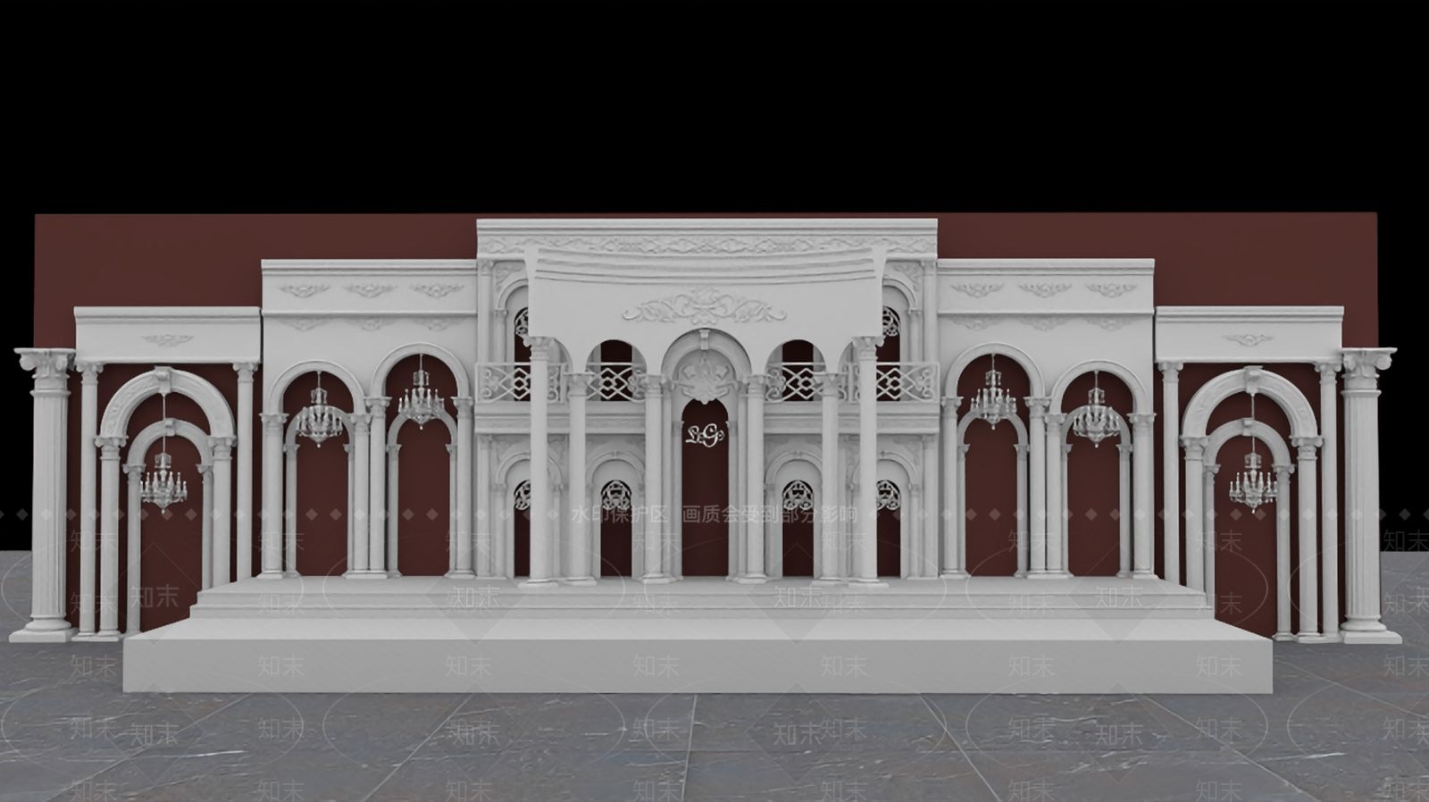法式建筑外观3D模型渲染效果图