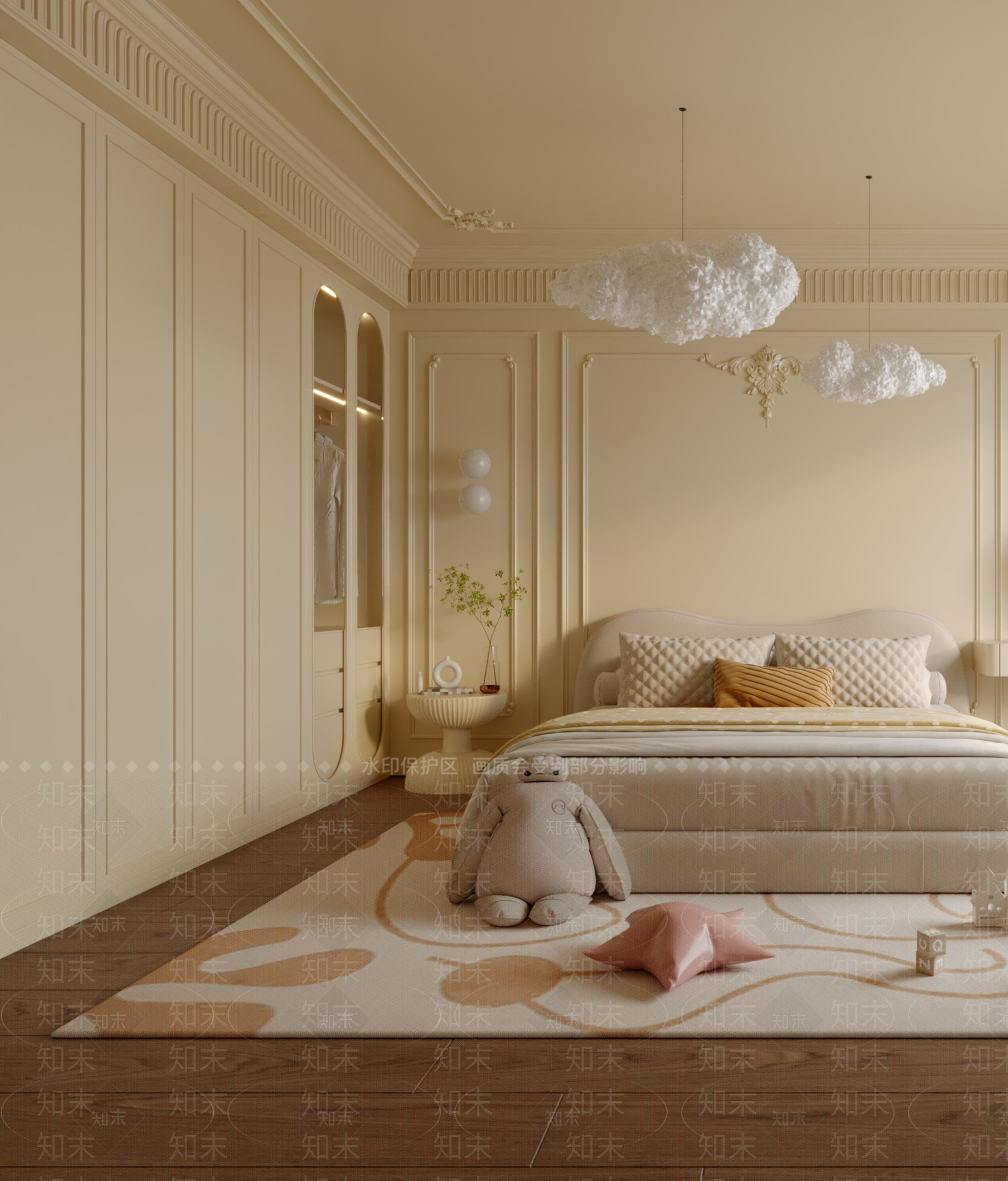 奶油色梳妆台梳妆台3D模型下载【ID:1227303244】