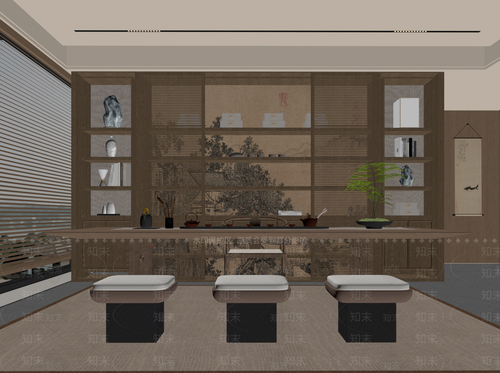 新中式茶室SU模型下载【ID:1199140060】