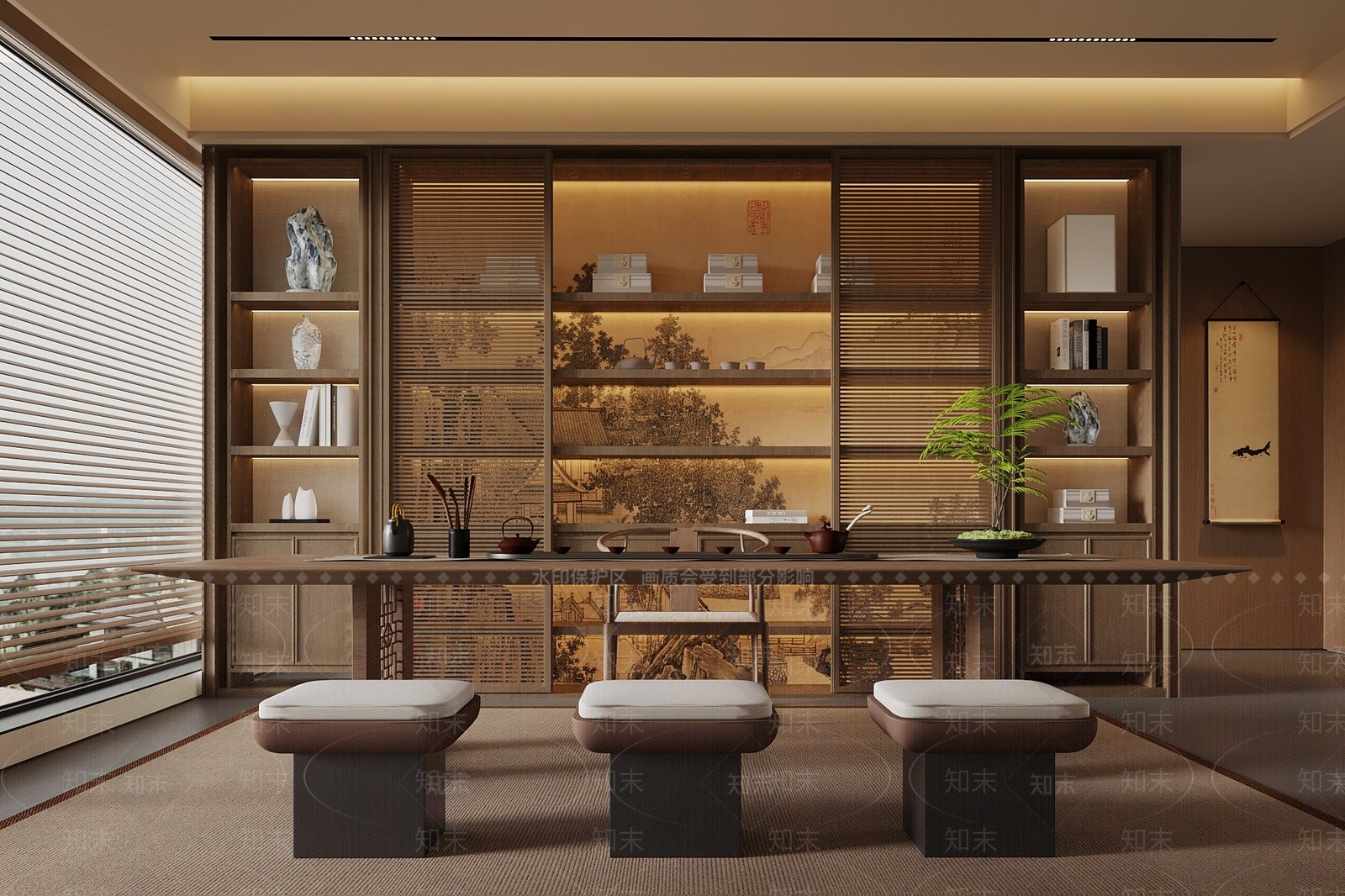 新中式茶室SU模型下载【ID:1199140060】