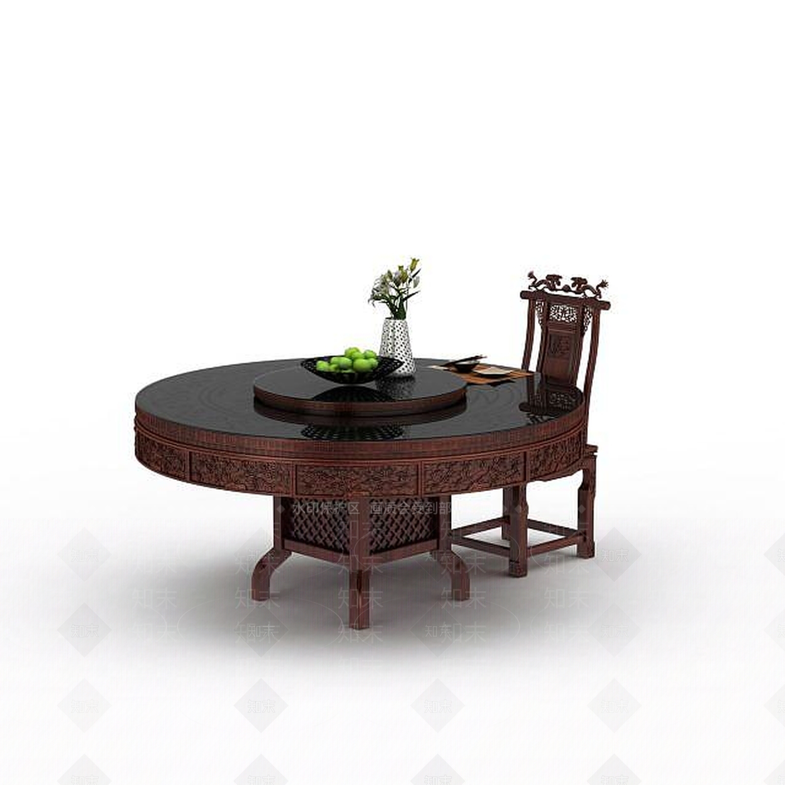 现代圆形桌椅3D模型下载【ID:1199140301】