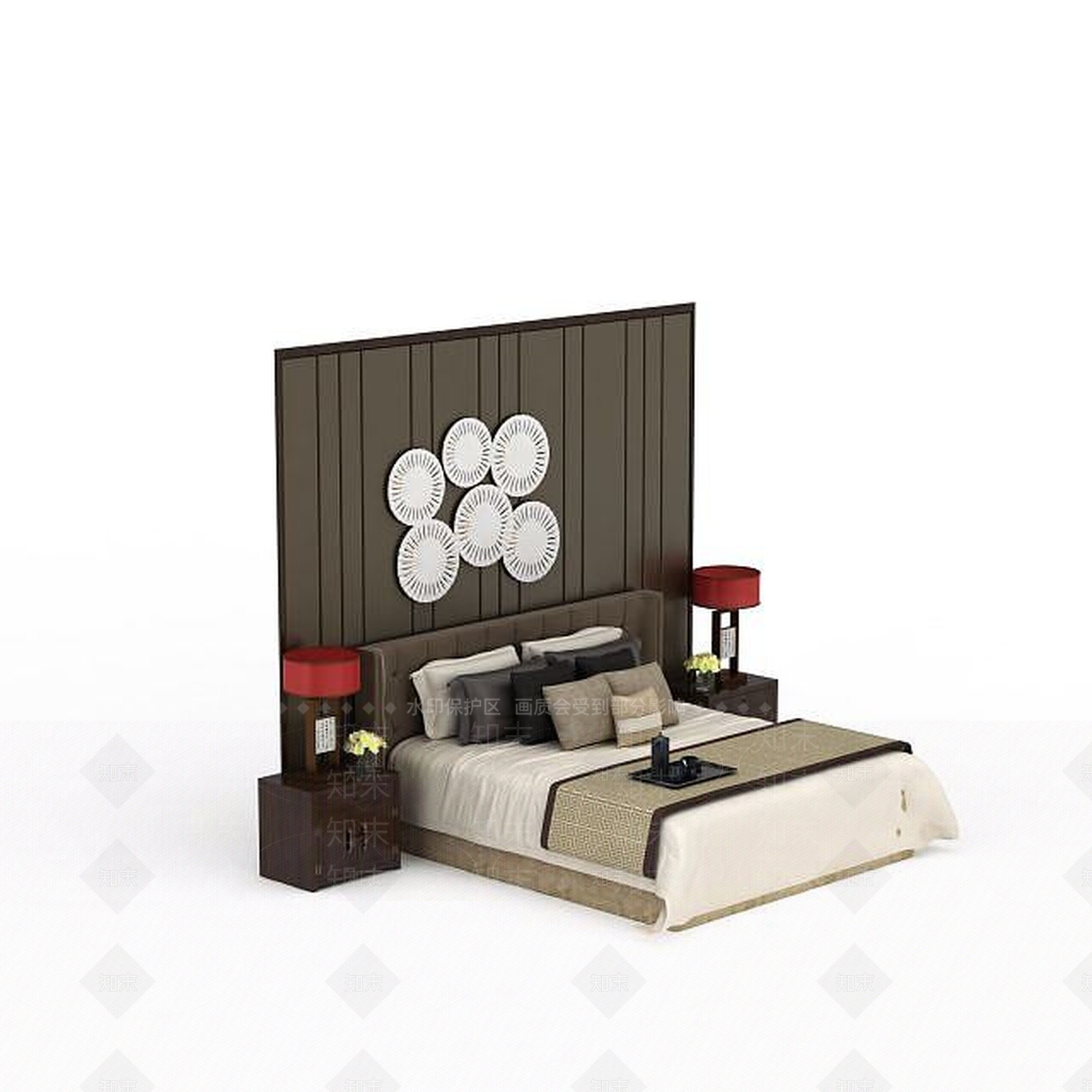 中式实木双人床3D模型下载【ID:1199142637】