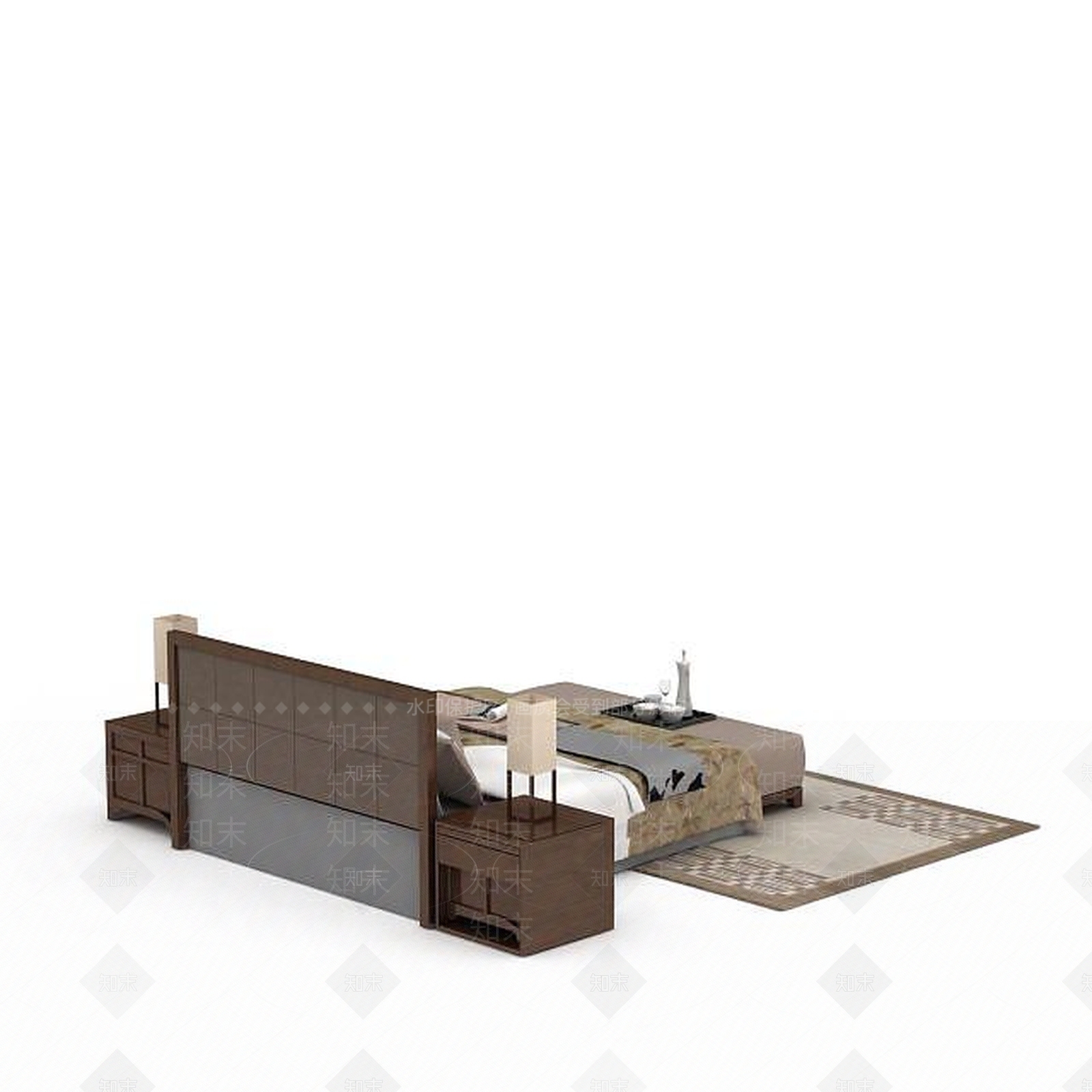 中式双人床3D模型下载【ID:1199142744】