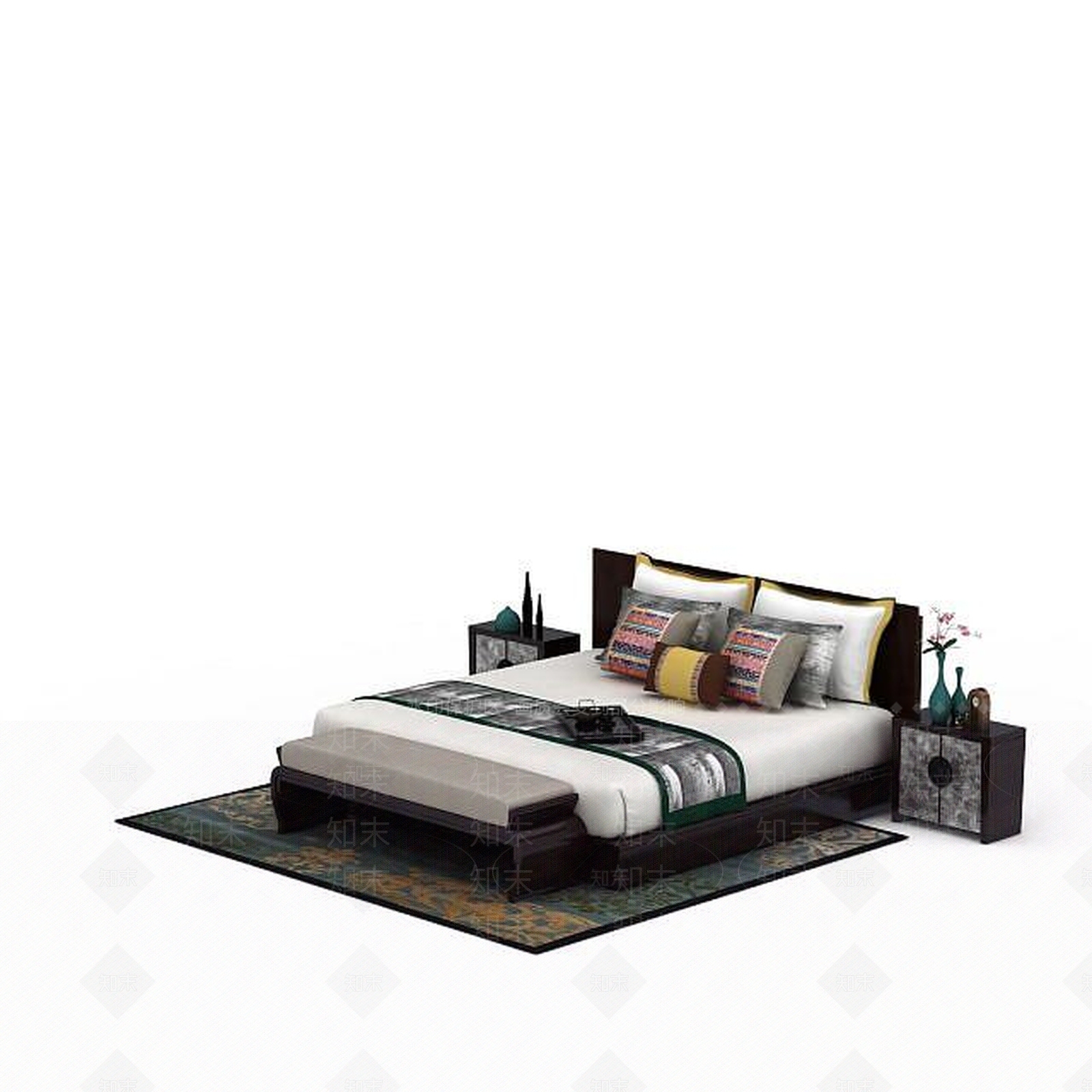 中式双人床3D模型下载【ID:1199143212】