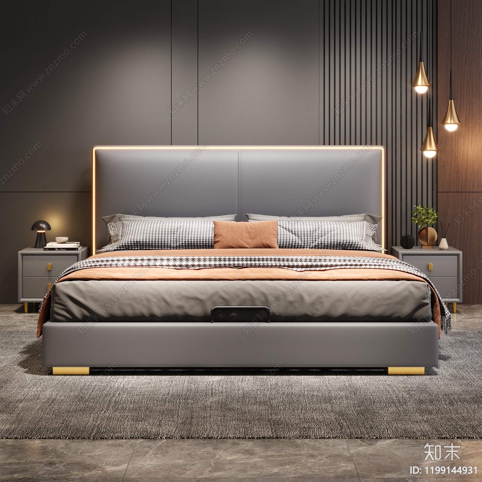 现代简约双人床3D模型下载【ID:1199144931】