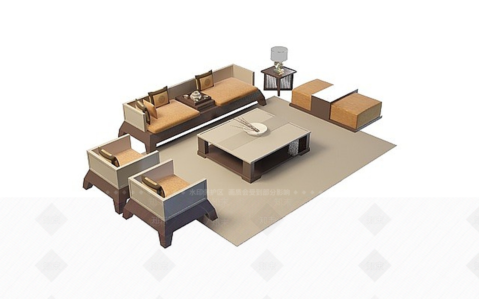 现代板式沙发茶几组合3D模型下载【ID:1199145803】