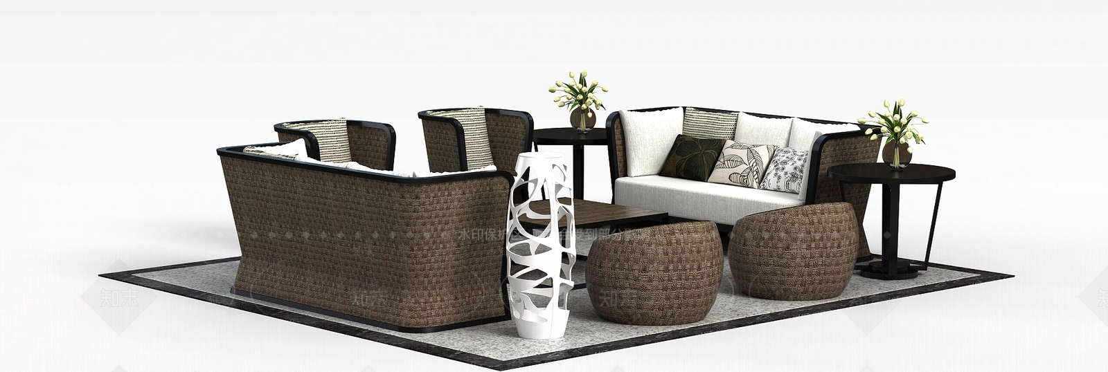 现代简约沙发茶几组合3D模型下载【ID:1199146644】