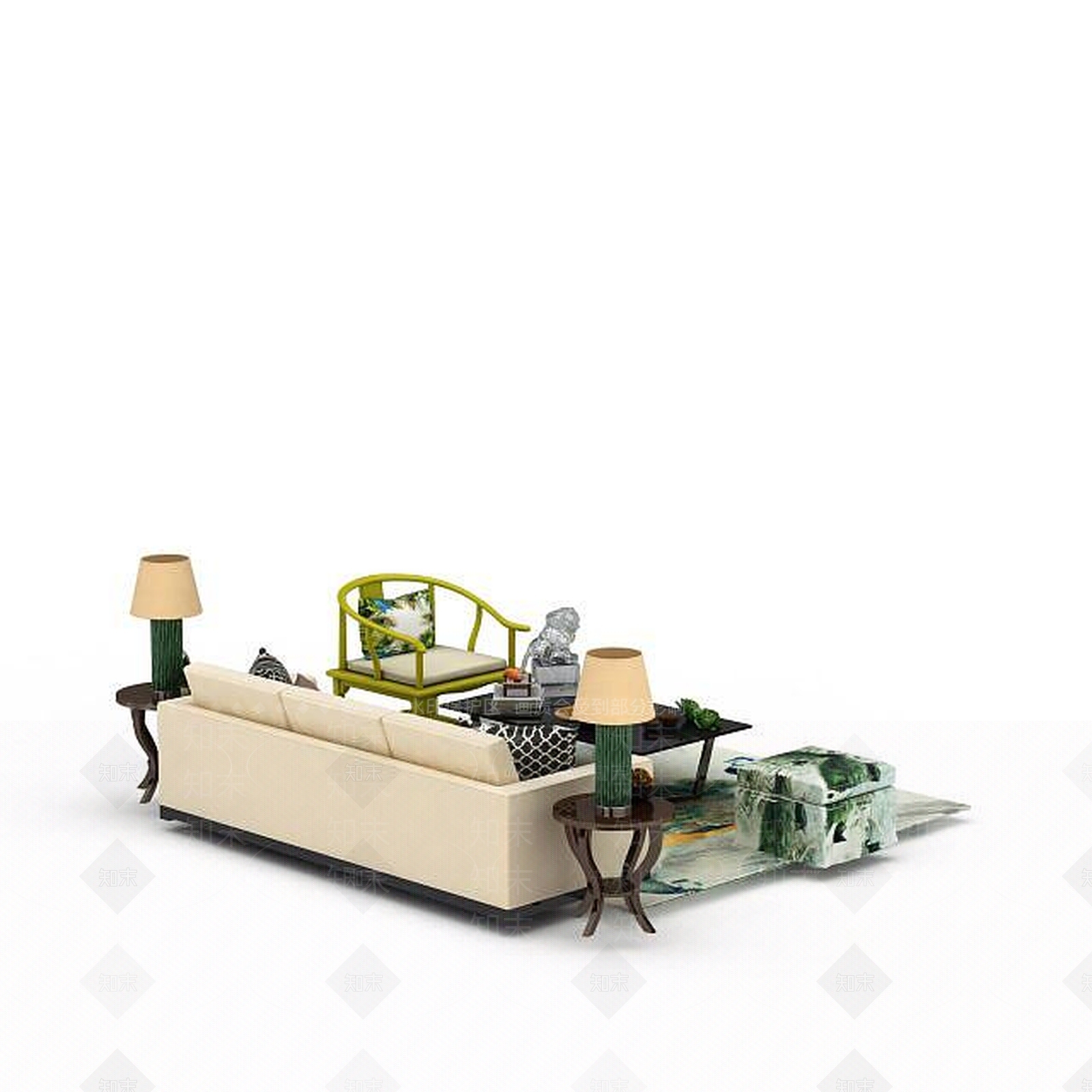 中式沙发组合3D模型下载【ID:1199158397】