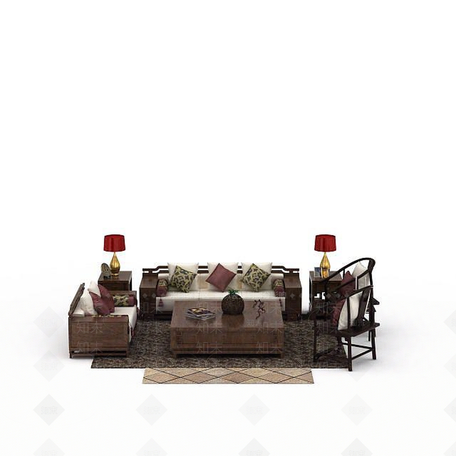 现代实木沙发茶几组合3D模型下载【ID:1199158413】