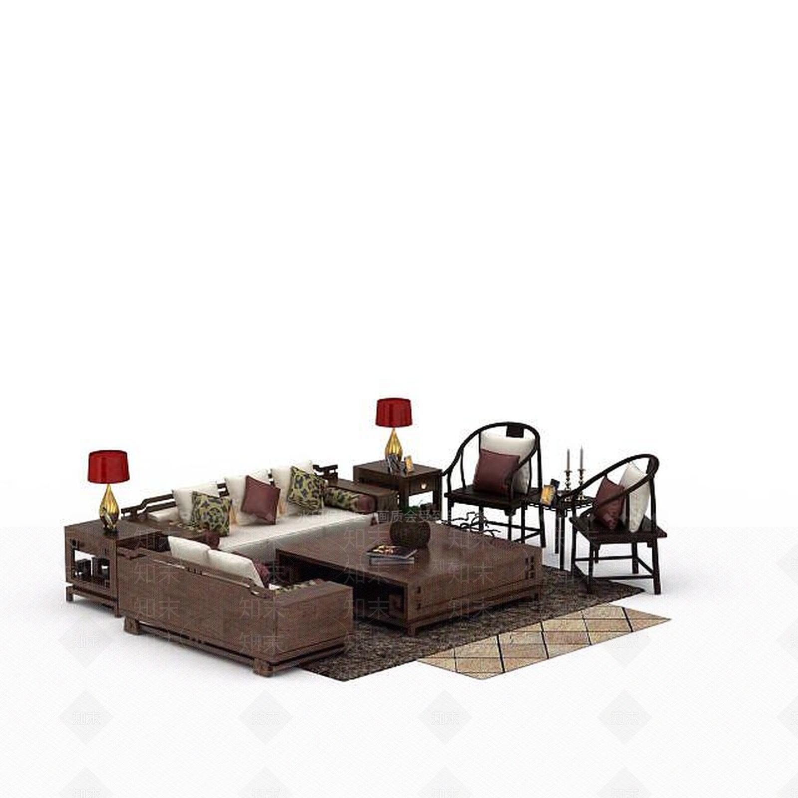 现代实木沙发茶几组合3D模型下载【ID:1199158413】