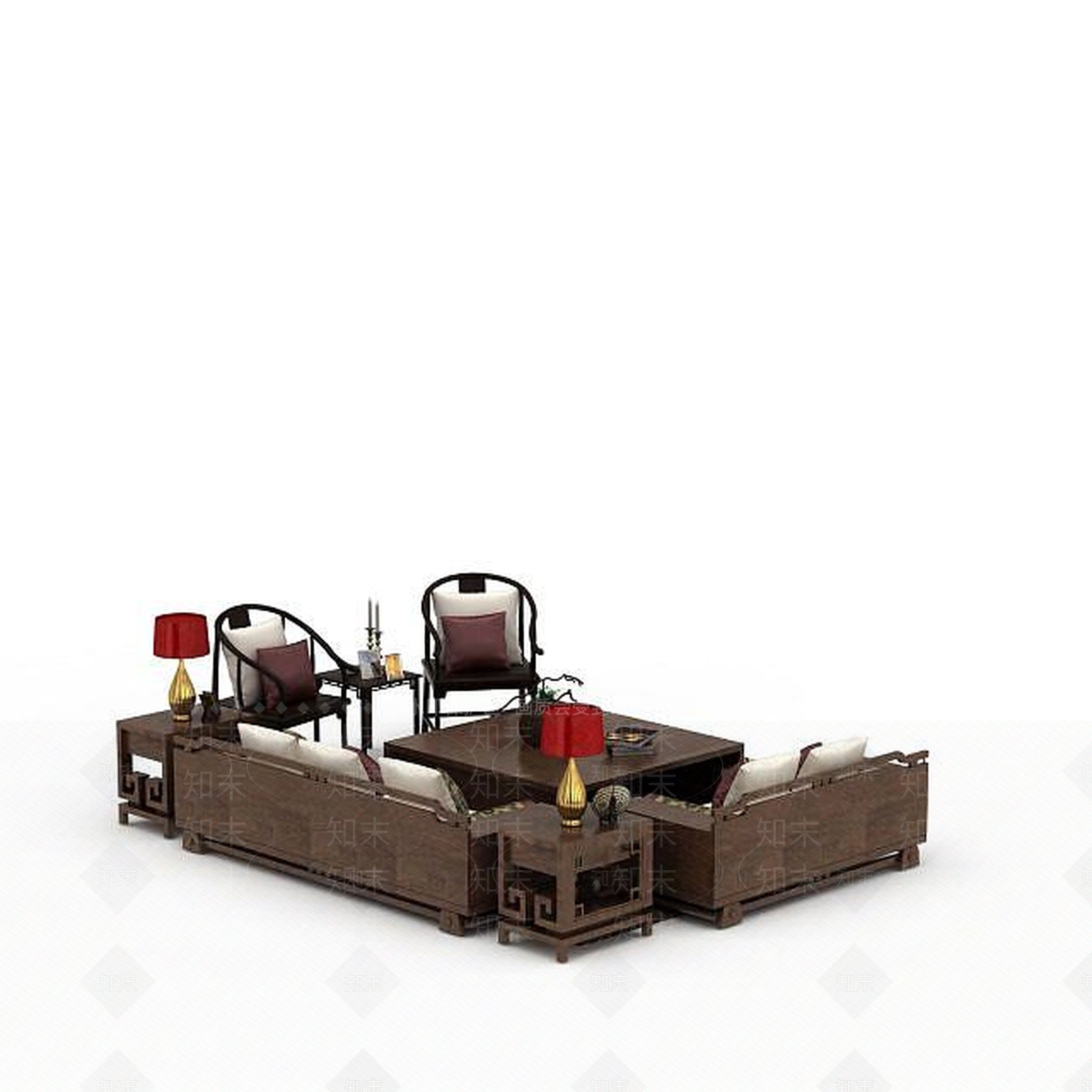 现代实木沙发茶几组合3D模型下载【ID:1199158413】