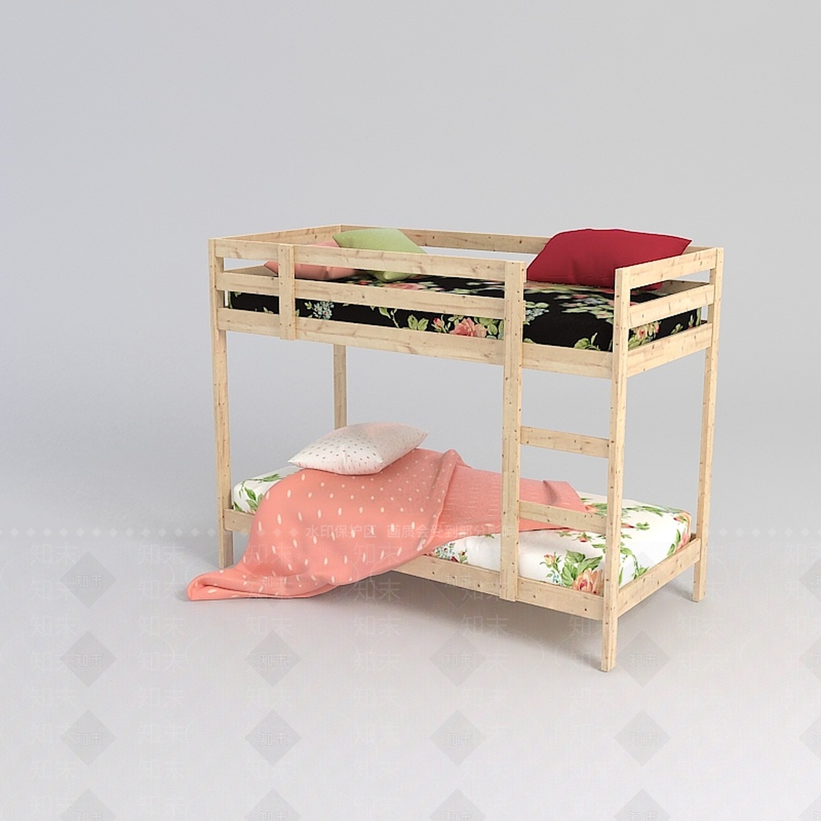 现代上下铺木床3D模型下载【ID:1199158894】
