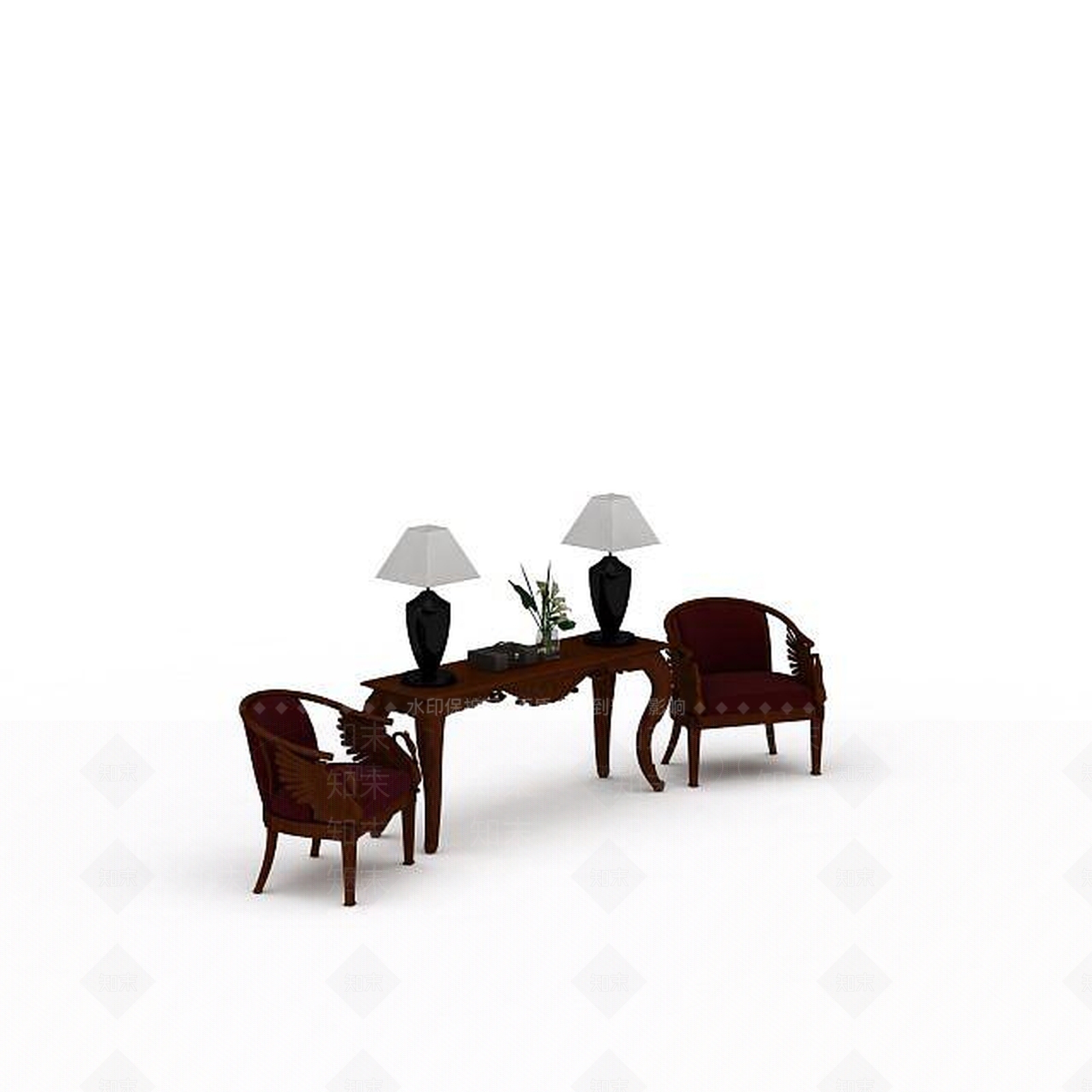 中式实木桌椅3D模型下载【ID:1199164660】