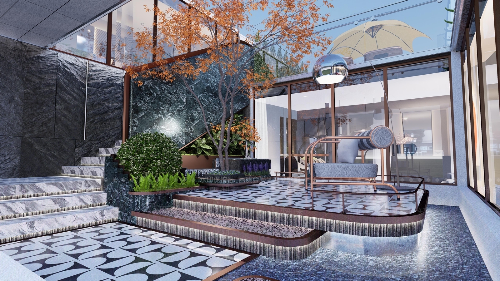 现代轻奢屋顶花园SU模型下载【ID:1199165030】