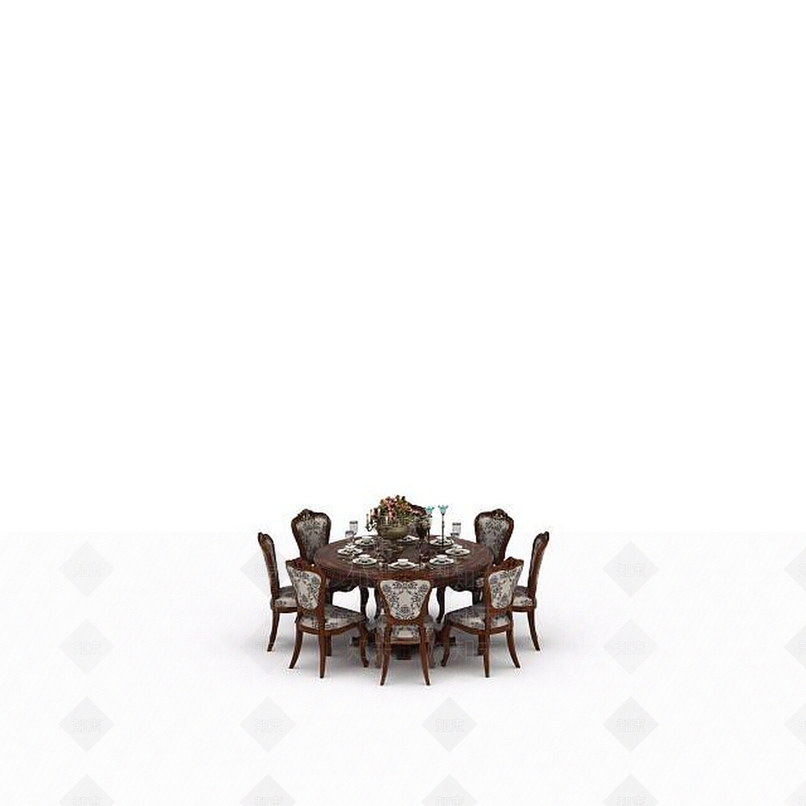 中式实木餐桌3D模型下载【ID:1199164974】