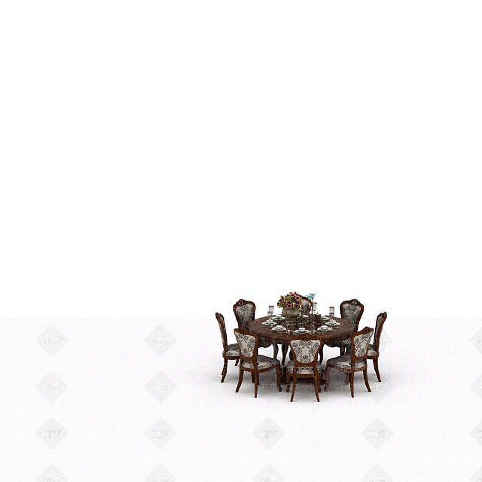 中式实木餐桌3D模型下载【ID:1199164974】