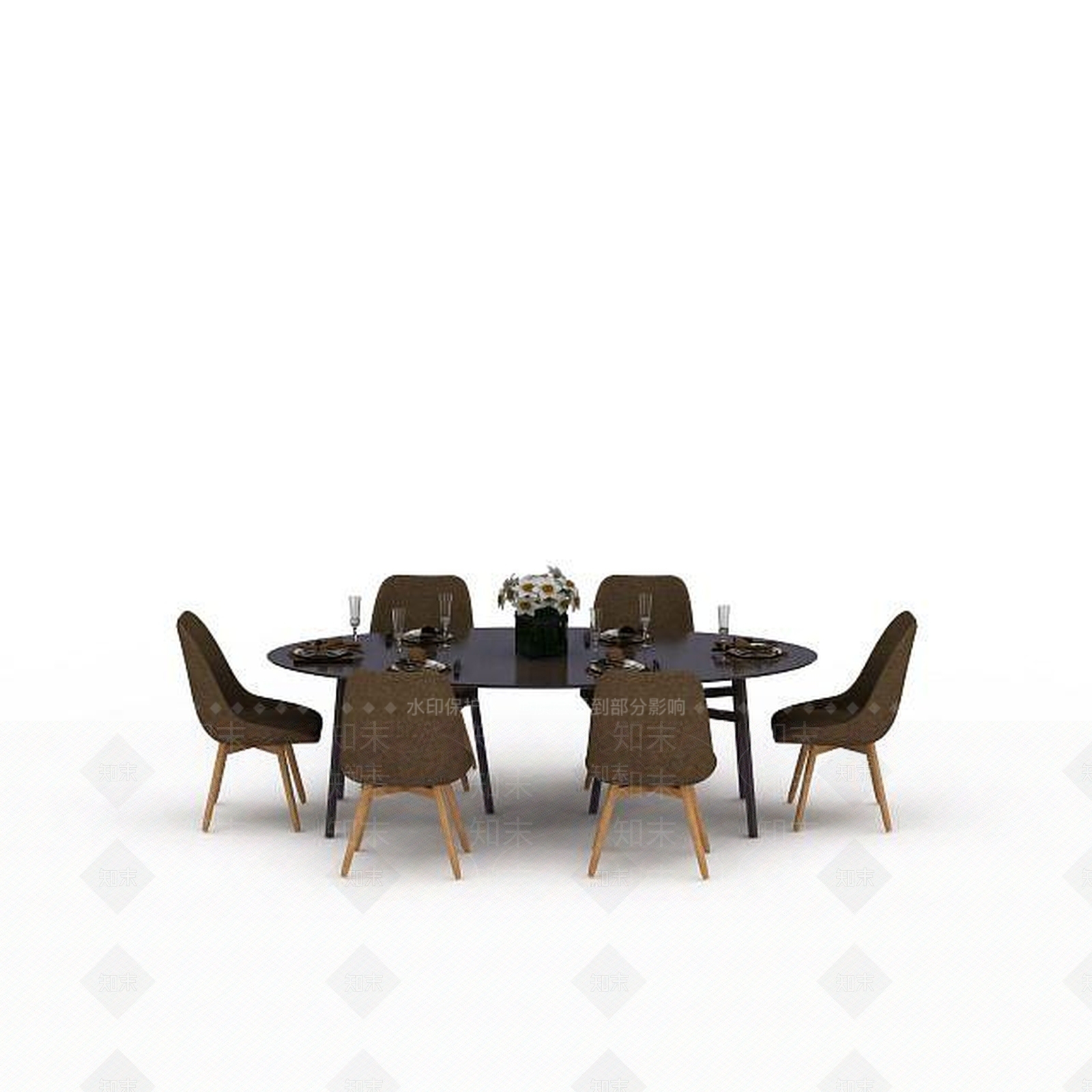 现代玻璃圆形餐桌3D模型下载【ID:1199165008】