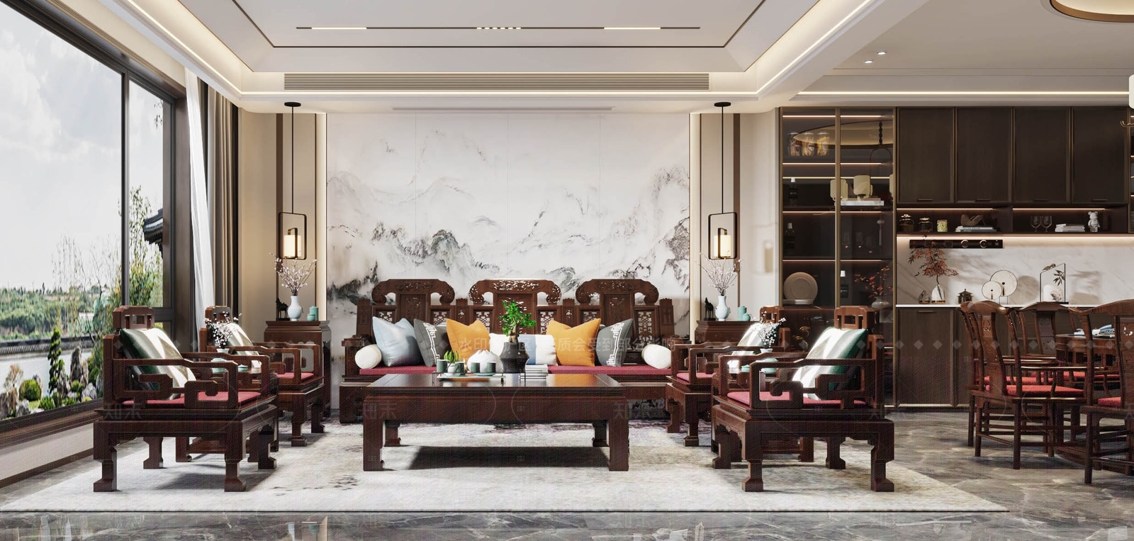 新中式酒店餐厅3D模型下载【ID:1215170257】