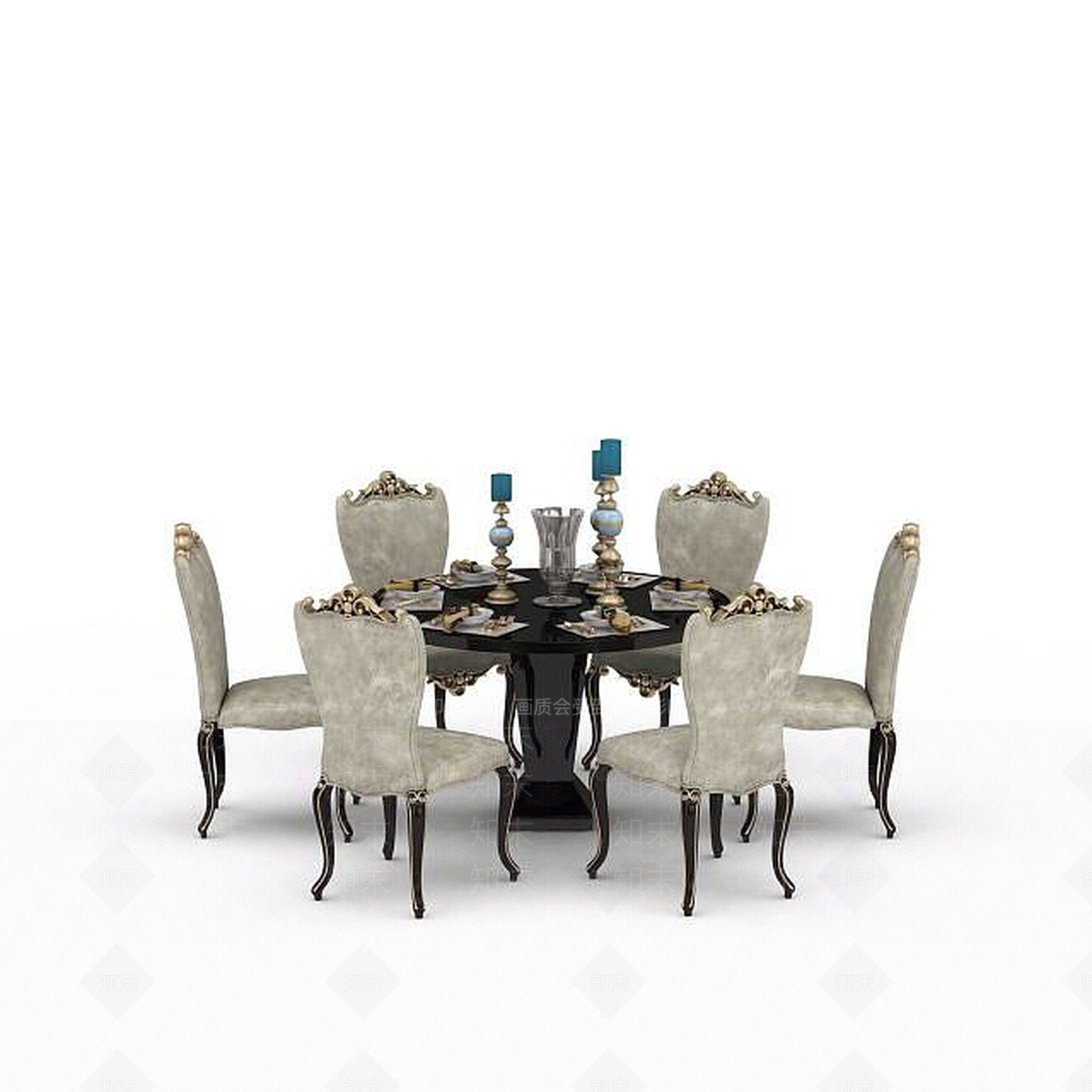 现代圆形餐桌3D模型下载【ID:1199170565】