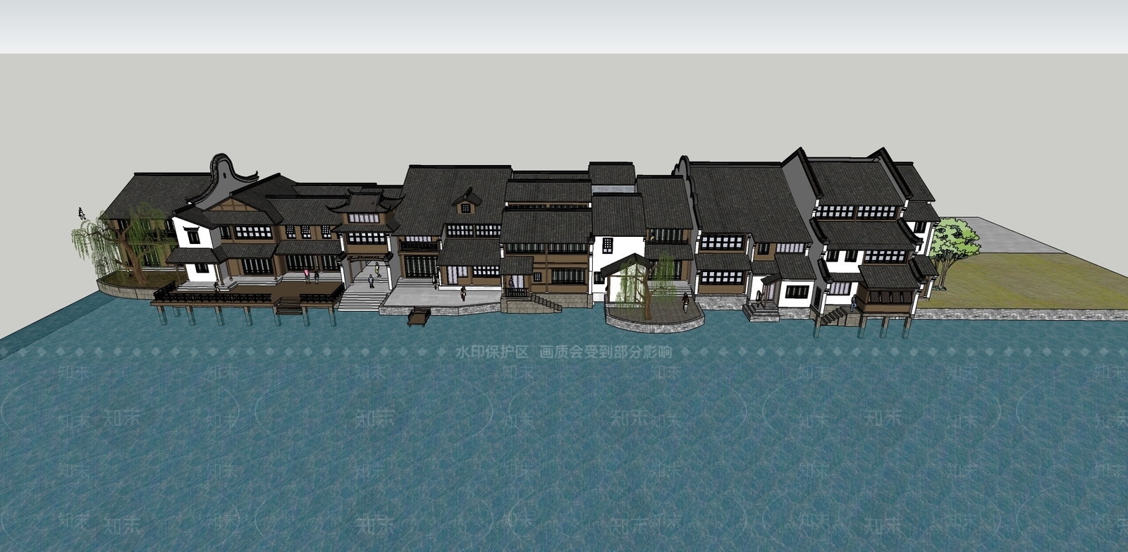 中式民宿建筑SU模型下载【ID:1199175386】