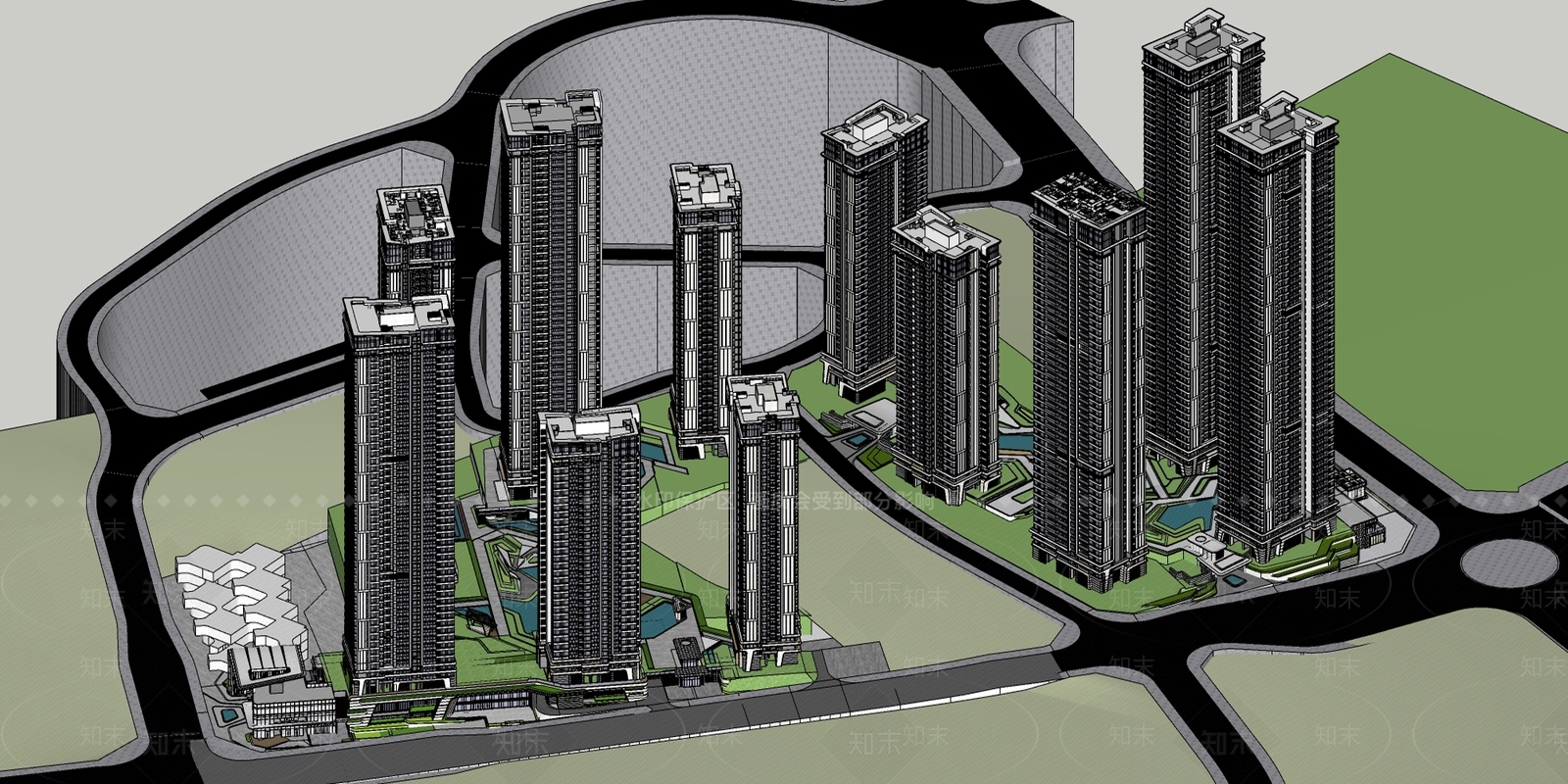 现代小区建筑SU模型下载【ID:1199223851】