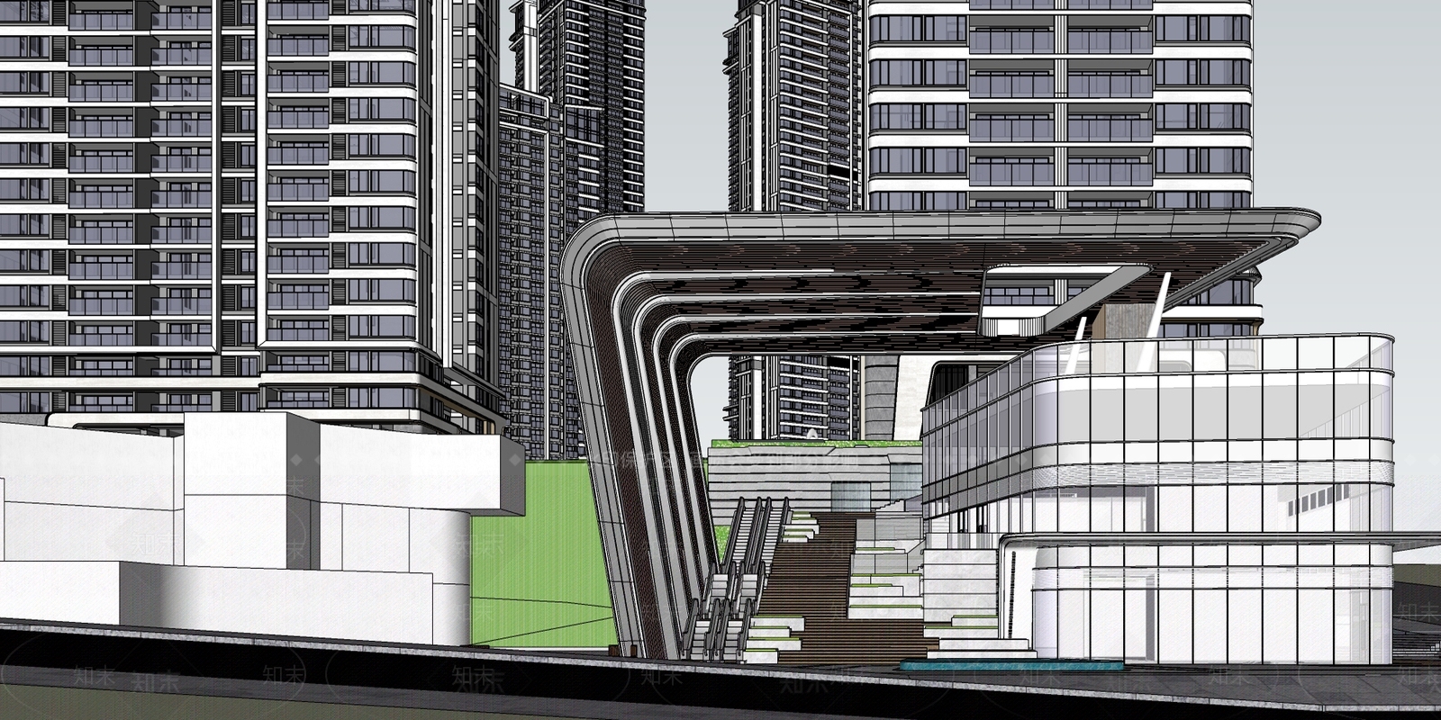 现代小区建筑SU模型下载【ID:1199223851】