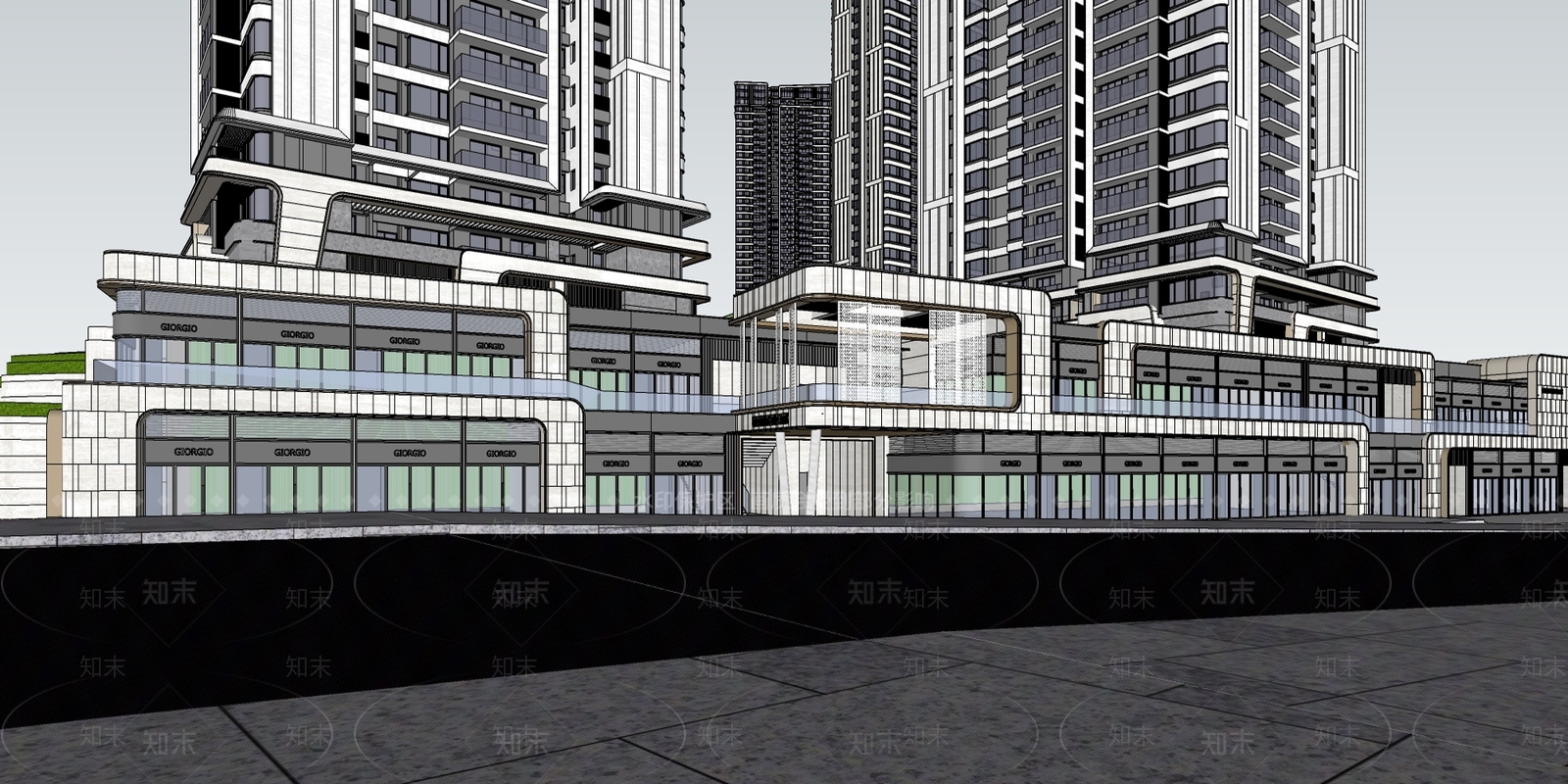 现代小区建筑SU模型下载【ID:1199223851】