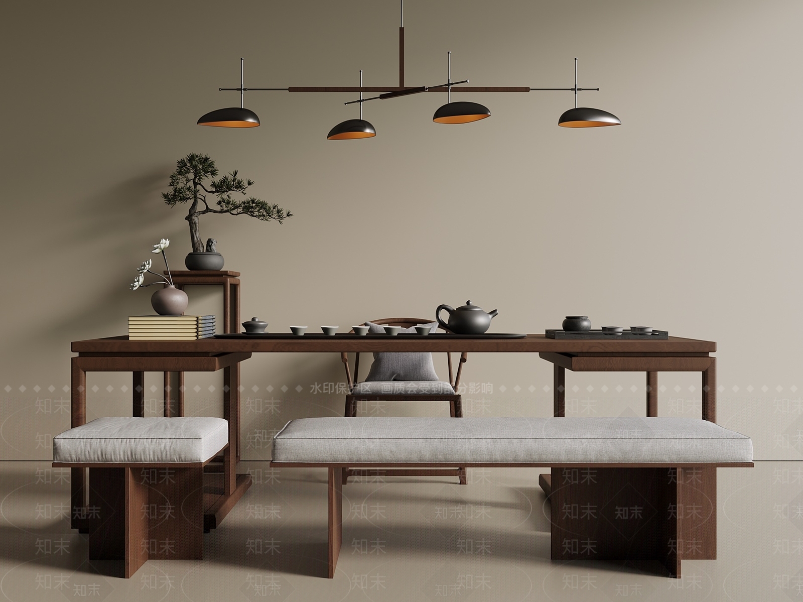 新中式中古茶桌椅SU模型下载【ID:1199225779】