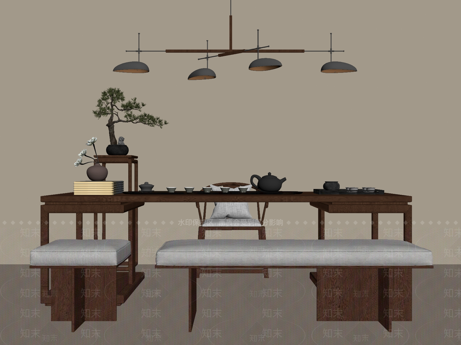 新中式中古茶桌椅SU模型下载【ID:1199225779】
