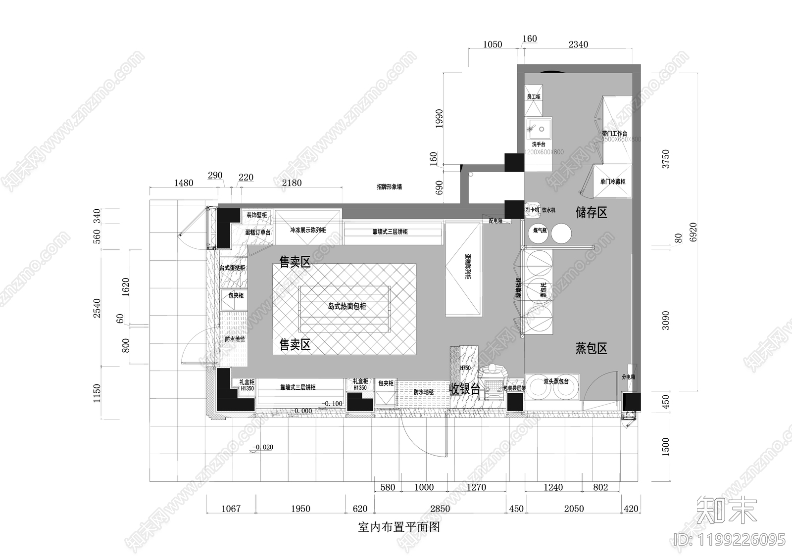 现代面包店cad施工图下载【ID:1199226095】