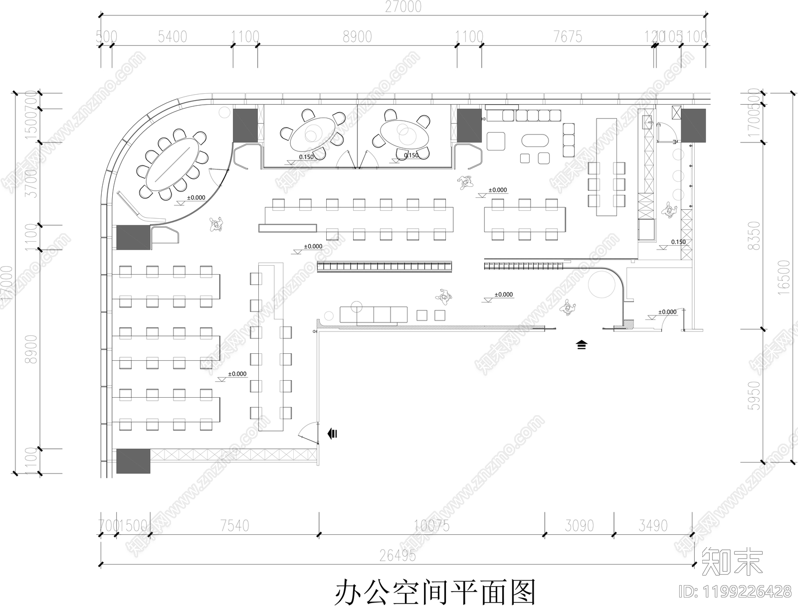 现代整体办公空间cad施工图下载【ID:1199226428】