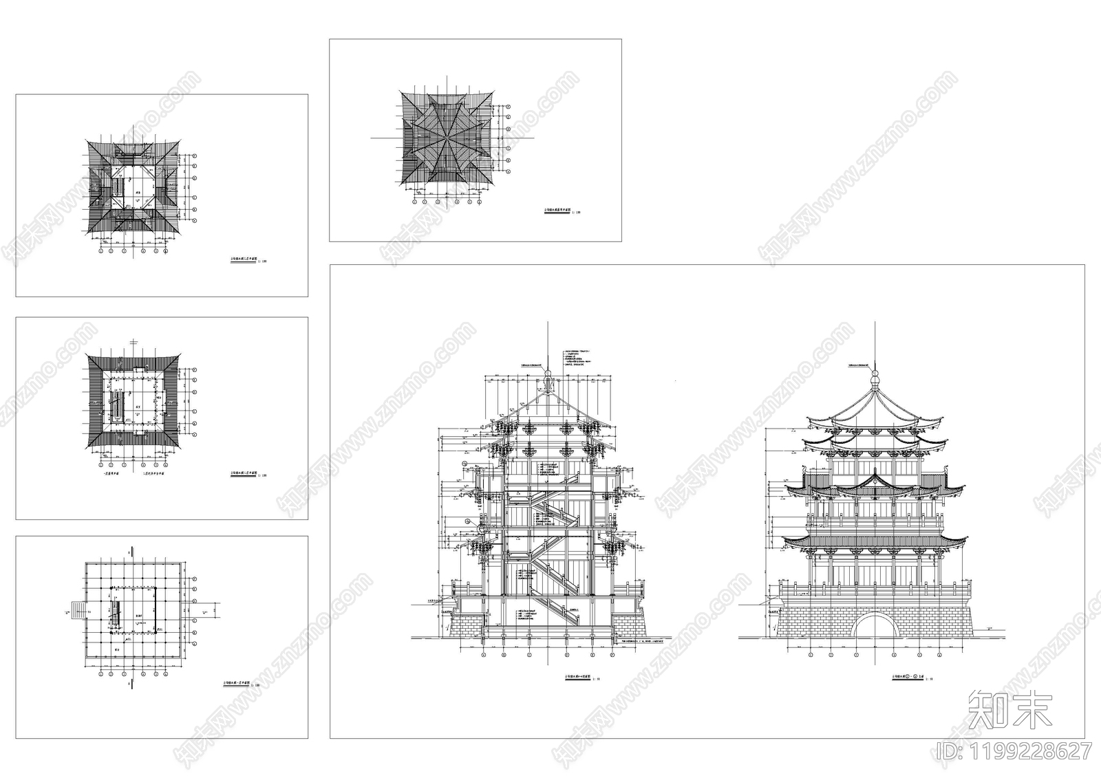 仿古建筑施工图下载【ID:1199228627】