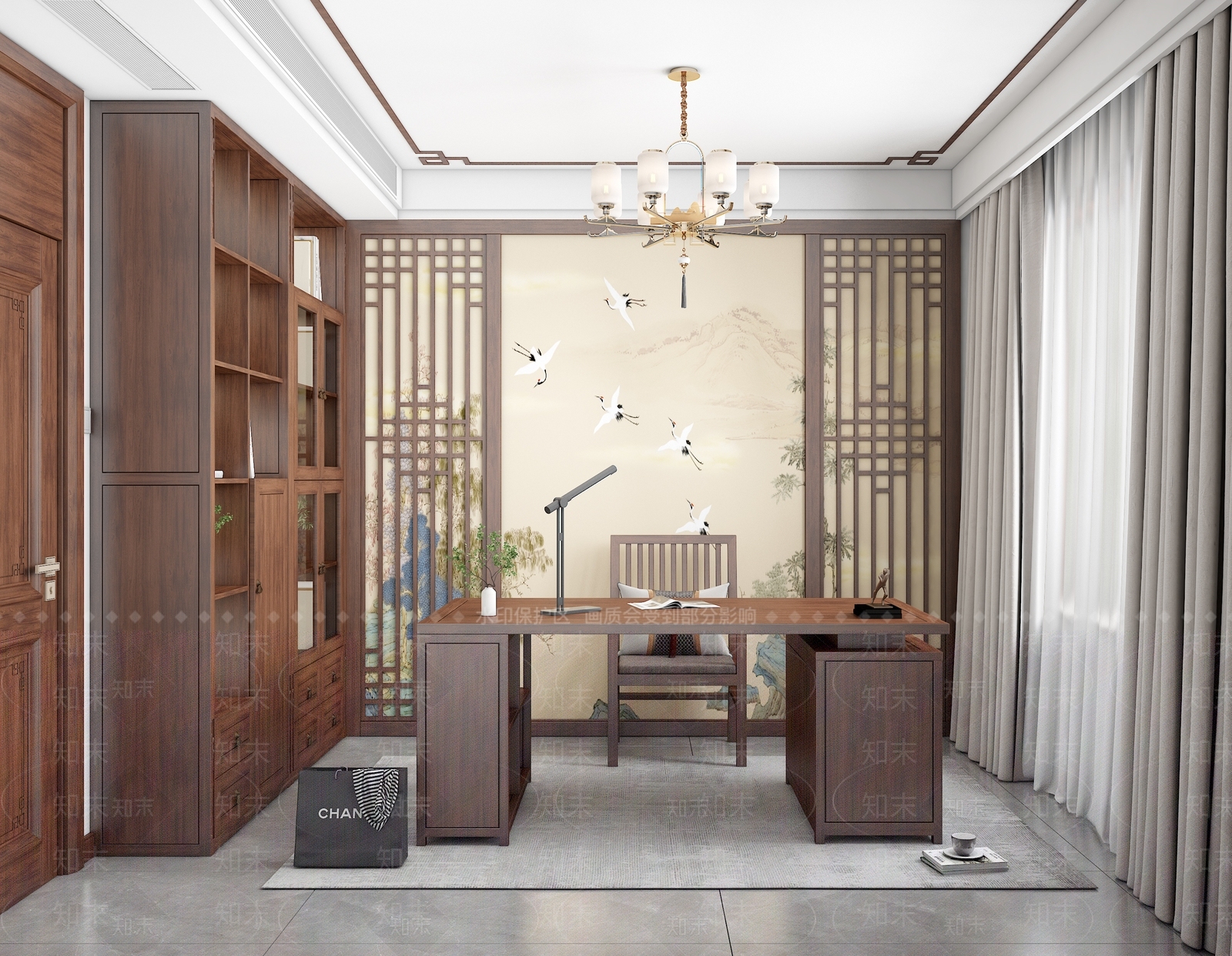 新中式书房3D模型下载【ID:1199229519】
