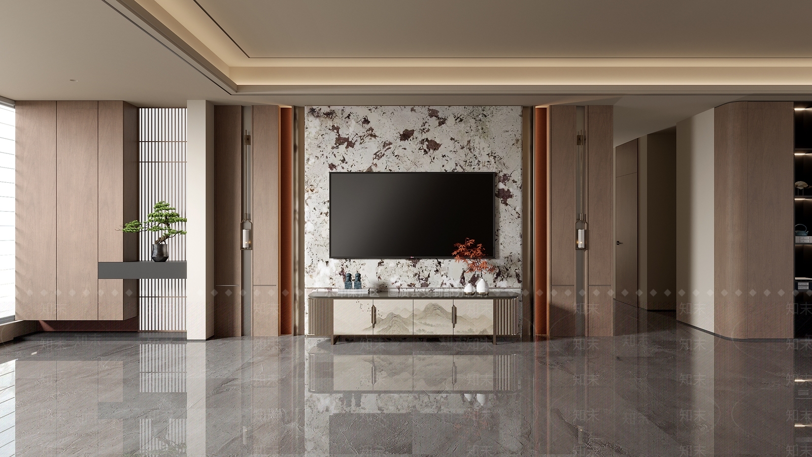 新中式背景墙SU模型下载【ID:1199237771】