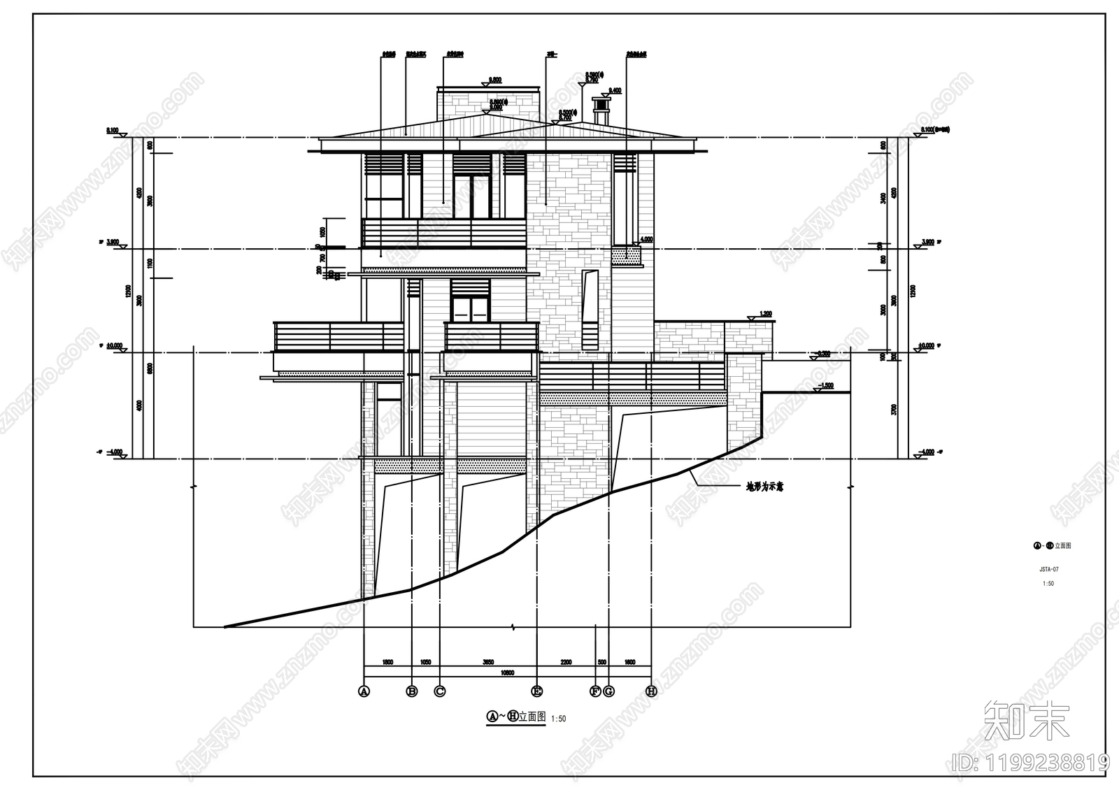现代别墅建筑施工图下载【ID:1199238819】