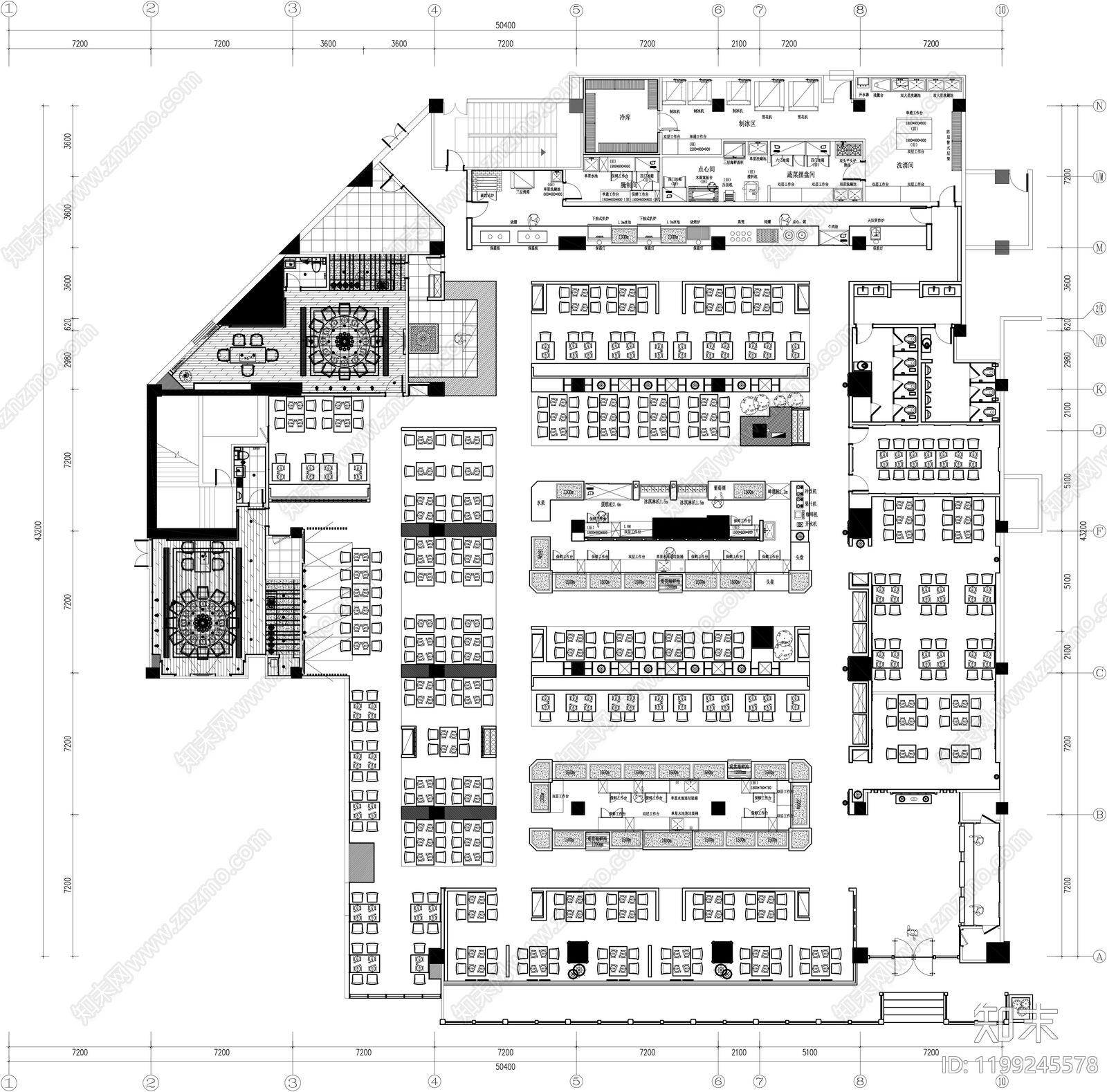 现代自助餐厅施工图下载【ID:1199245578】