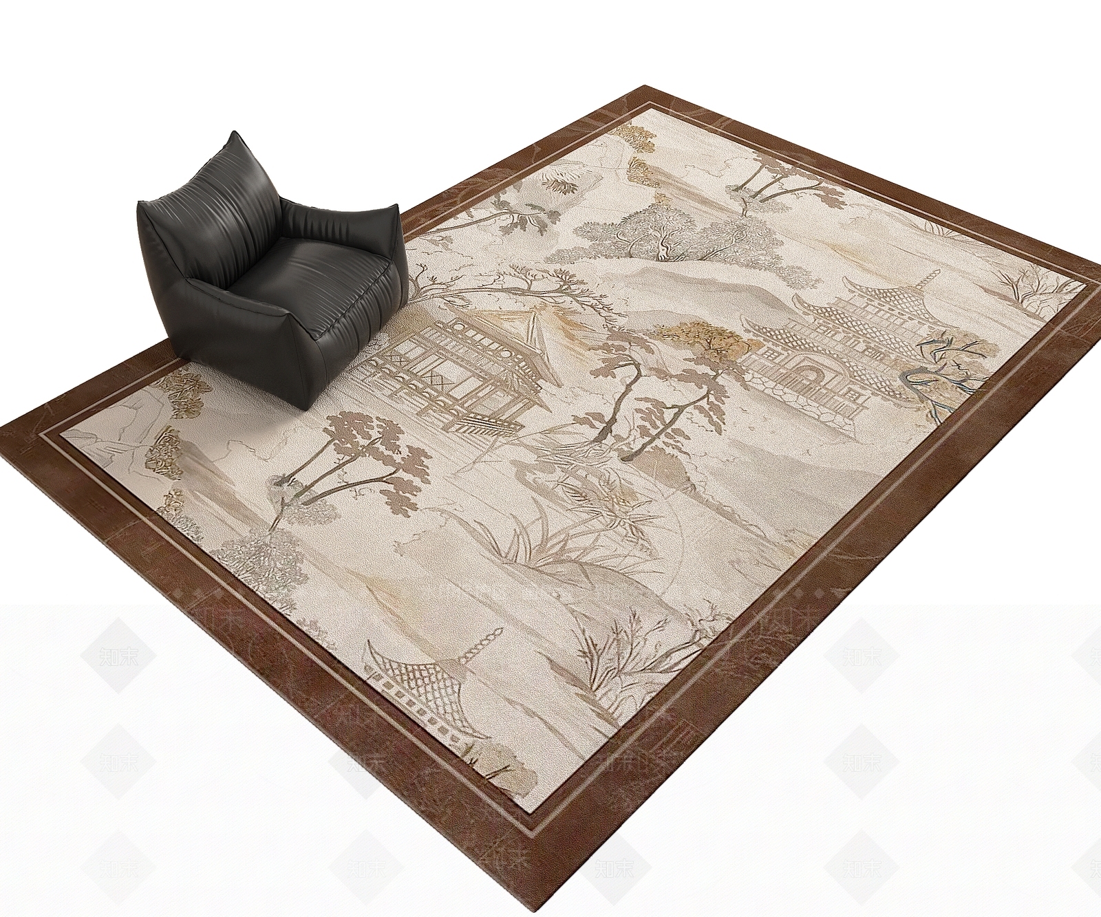 新中式中式地毯3D模型下载【ID:1199247139】