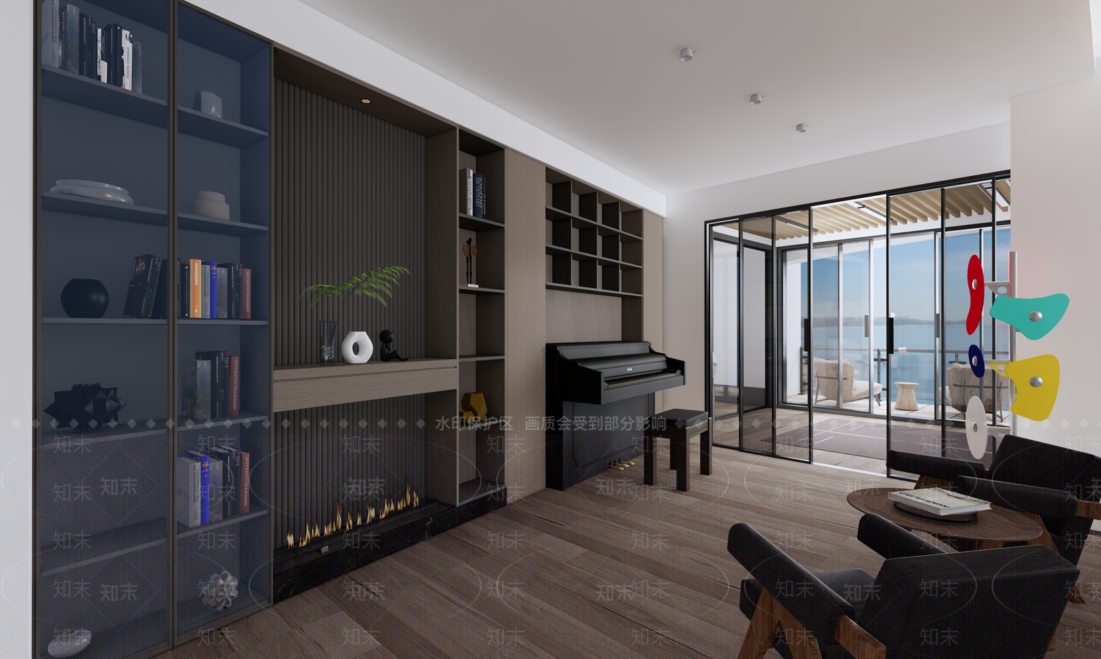 现代新中式钢琴房SU模型下载【ID:1199248831】