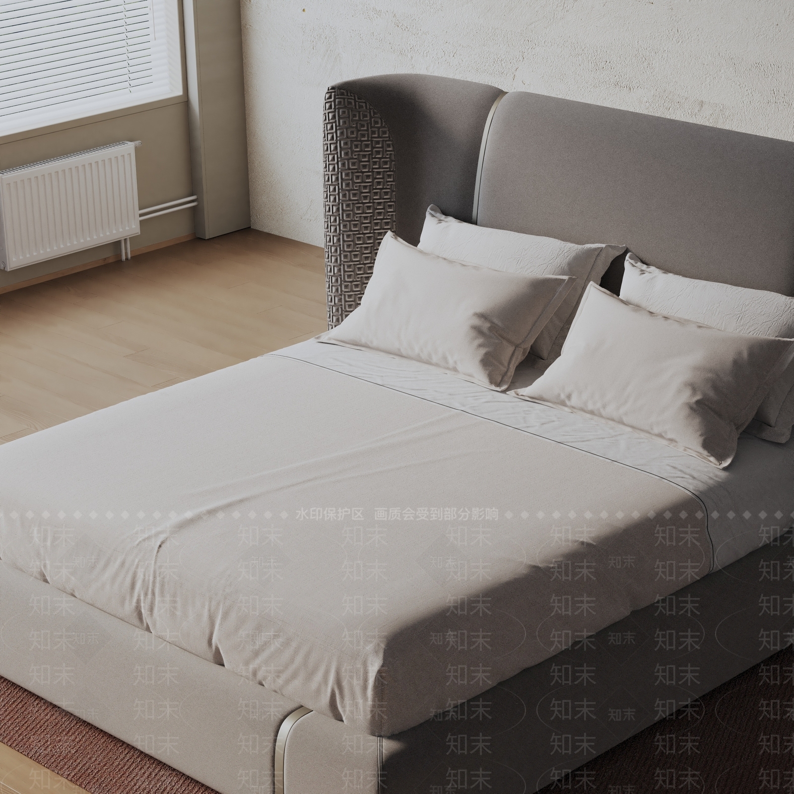 现代双人床3D模型下载【ID:1199253574】