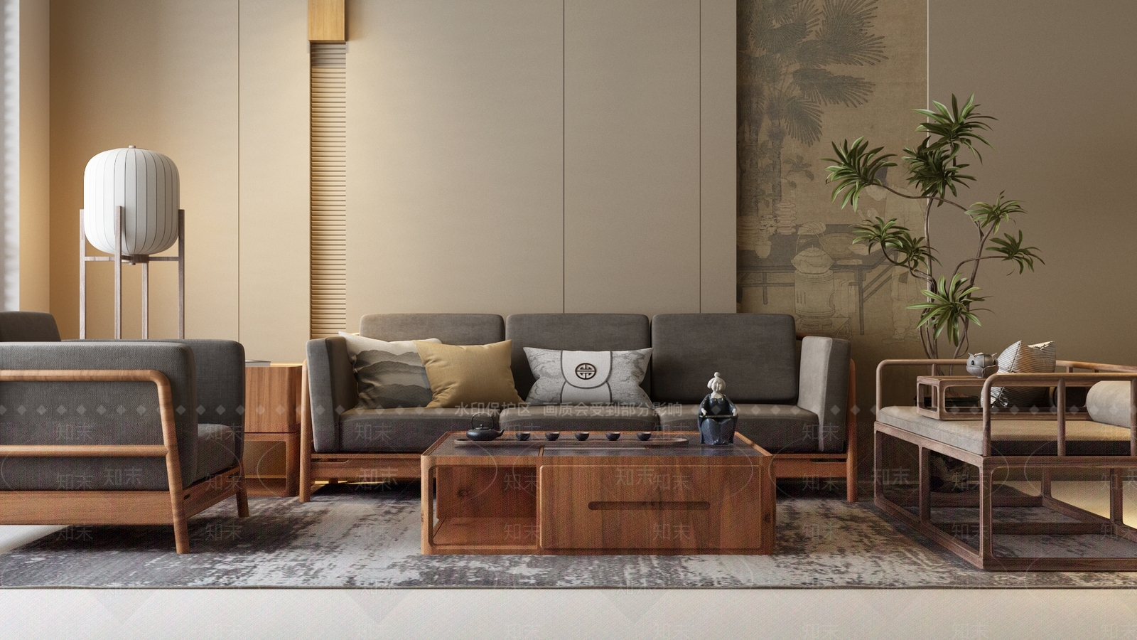 新中式中古沙发组合3D模型下载【ID:1199253590】