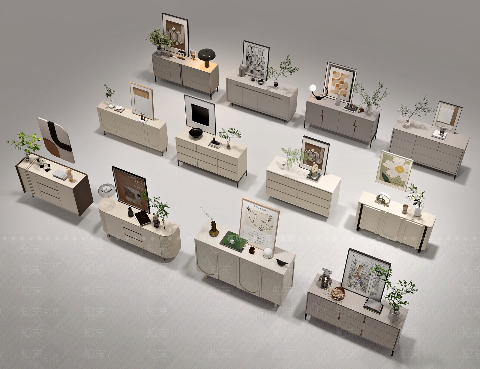 现代奶油斗柜3D模型下载【ID:1199255761】