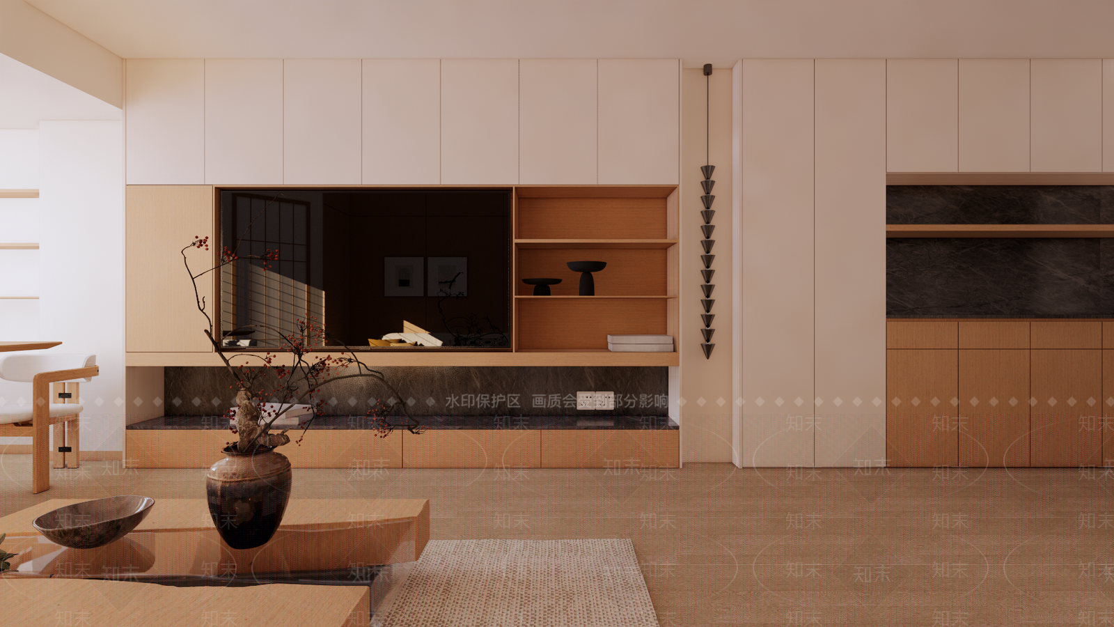 日式原木家居客厅SU模型下载【ID:1199257081】