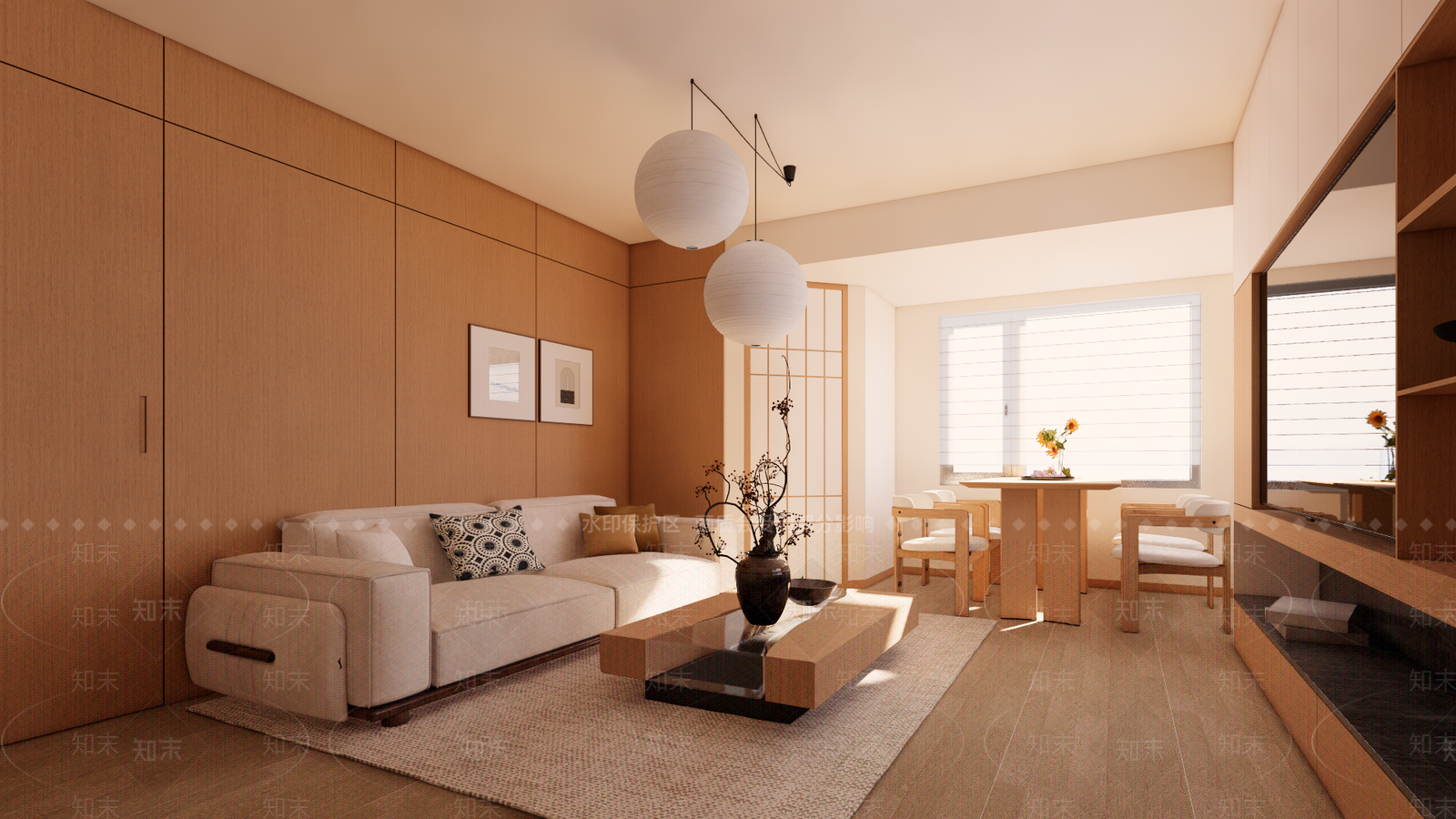 日式原木家居客厅SU模型下载【ID:1199257081】