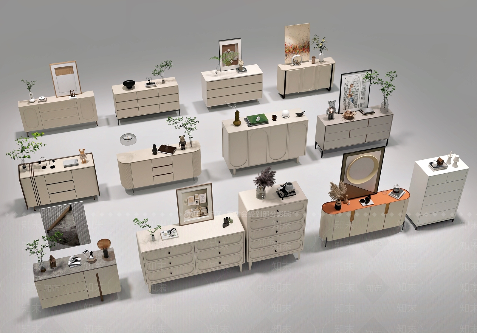 现代奶油斗柜3D模型下载【ID:1199258015】