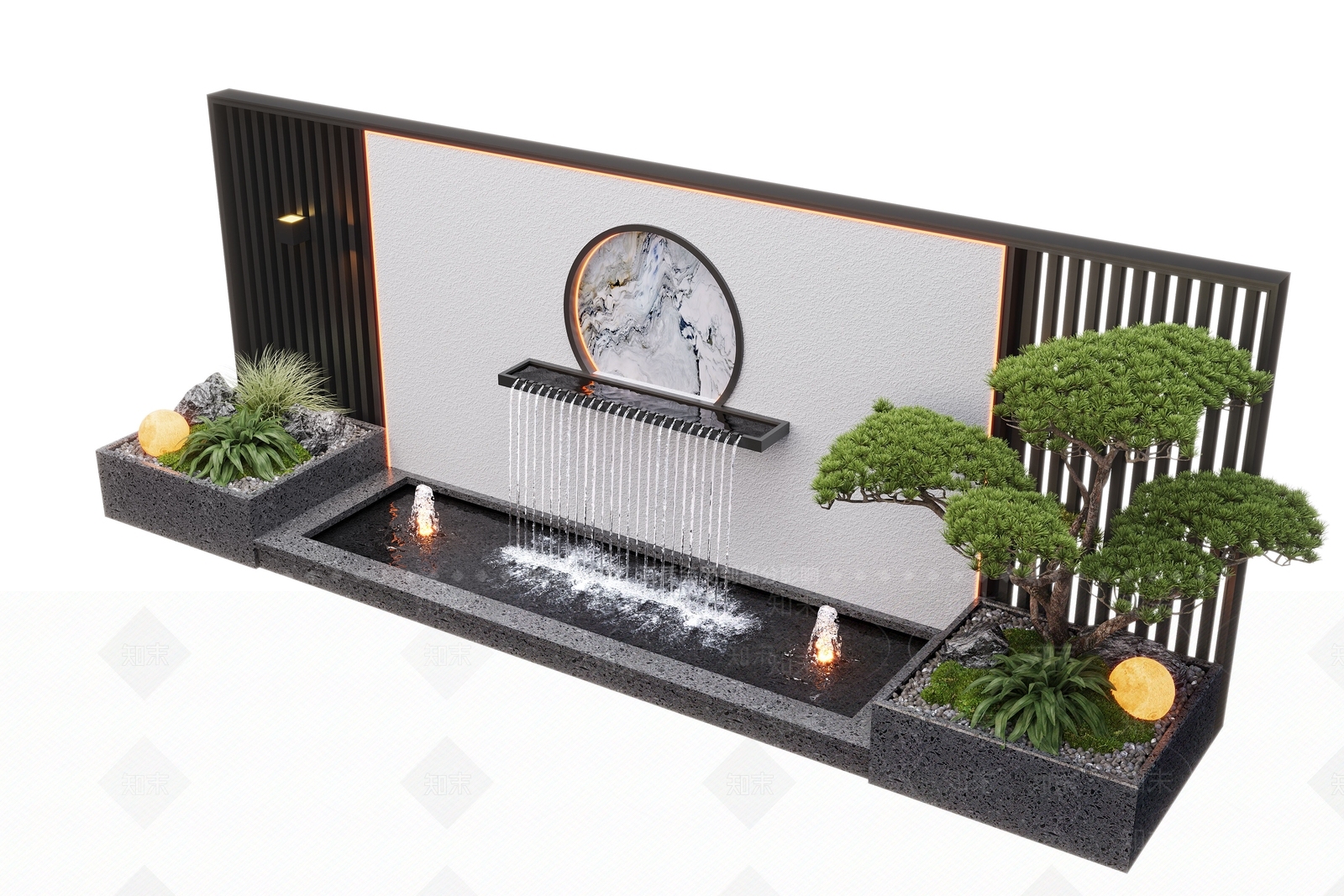 新中式水景设施SU模型精品下载_SketchUp模型_知末网