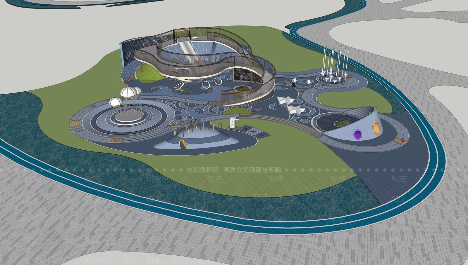 现代小区景观SU模型下载【ID:1199259764】