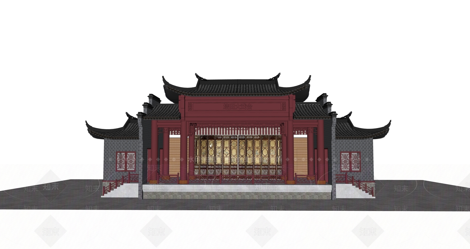 新中式复古小公建SU模型下载【ID:1199259840】
