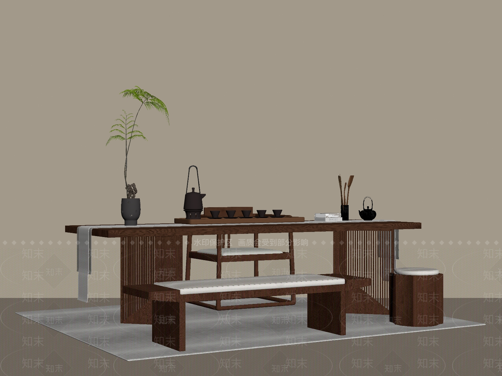 新中式中古茶桌椅SU模型下载【ID:1199260093】