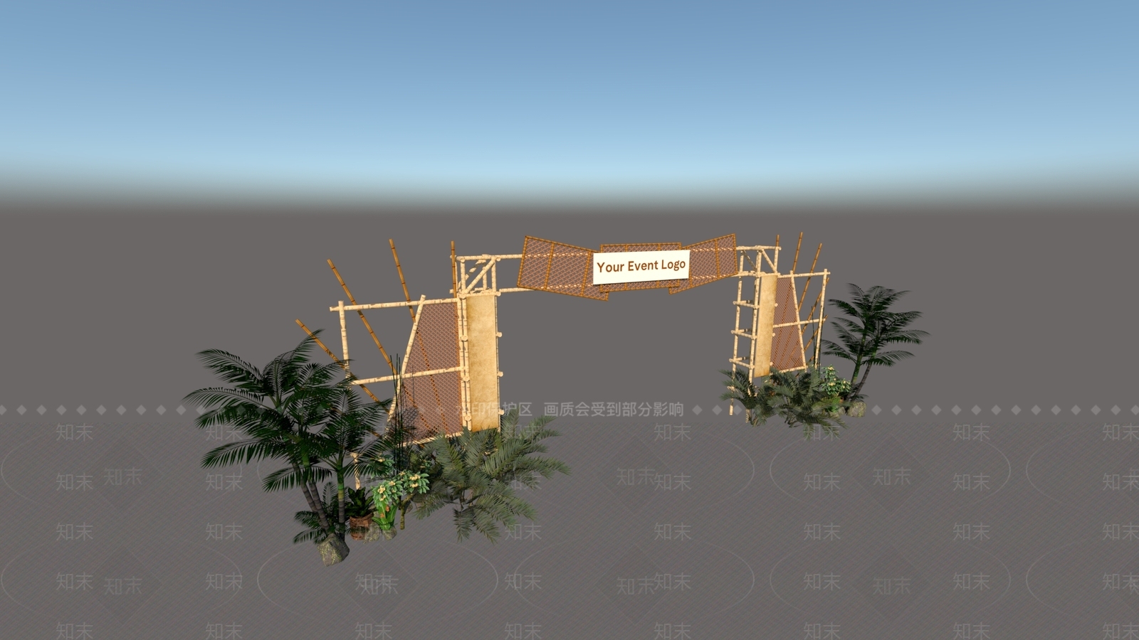 原木入口大门SU模型下载【ID:1199261619】