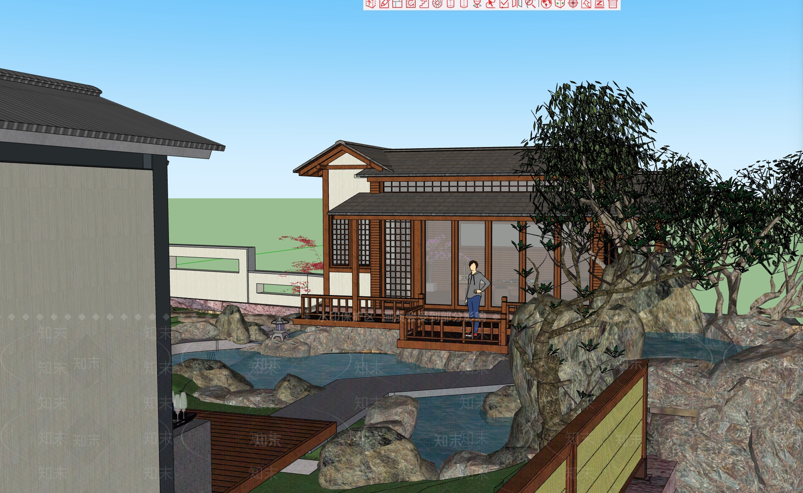 侘寂中式别墅庭院SU模型下载【ID:1199269593】